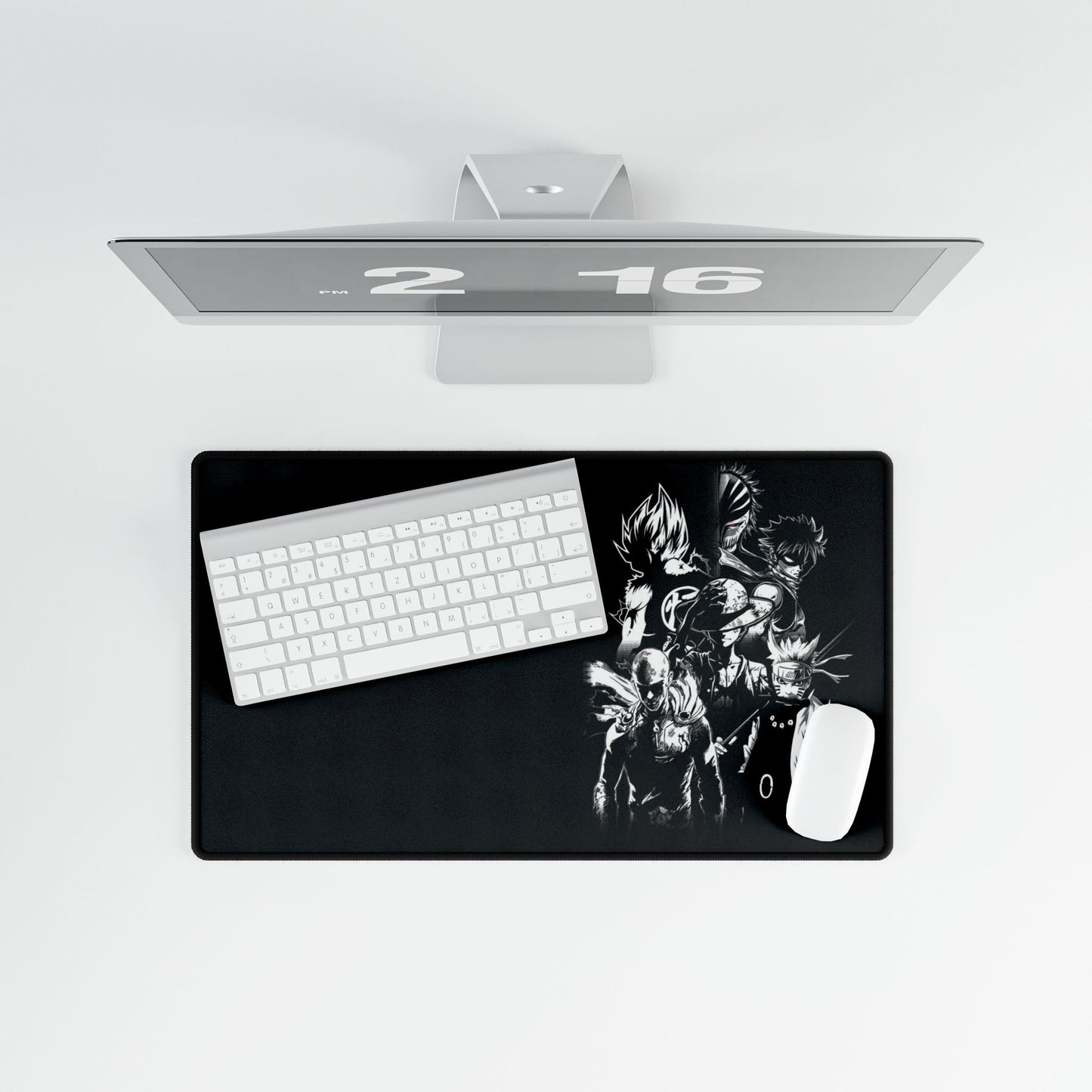 Anime Black Side Style Desk Mat — Monochrome Hero Collage Gaming Mousepad