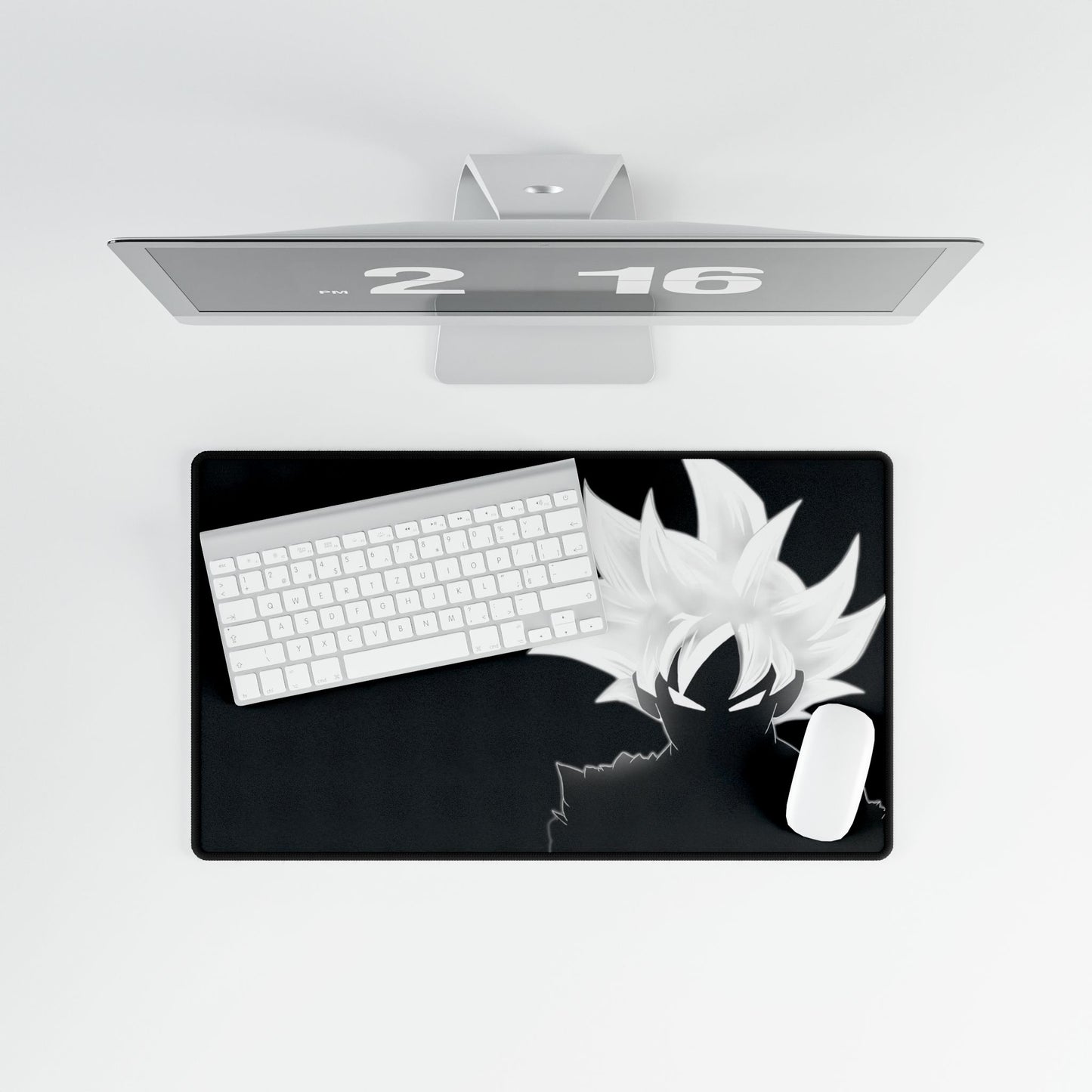 Black Anime Silhouette Desk Mat — Monochrome Goku-Style Gaming Desk Pad