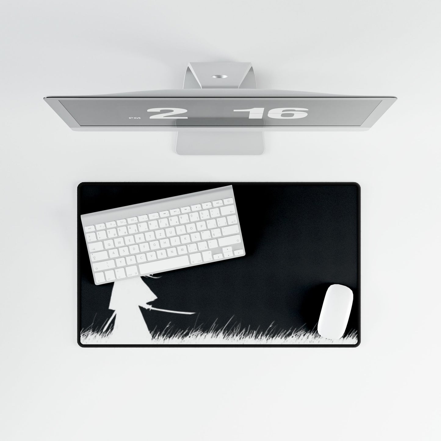 Samurai Silhouette Desk Mat — Black Minimalist Gaming/Workstation Mouse Pad