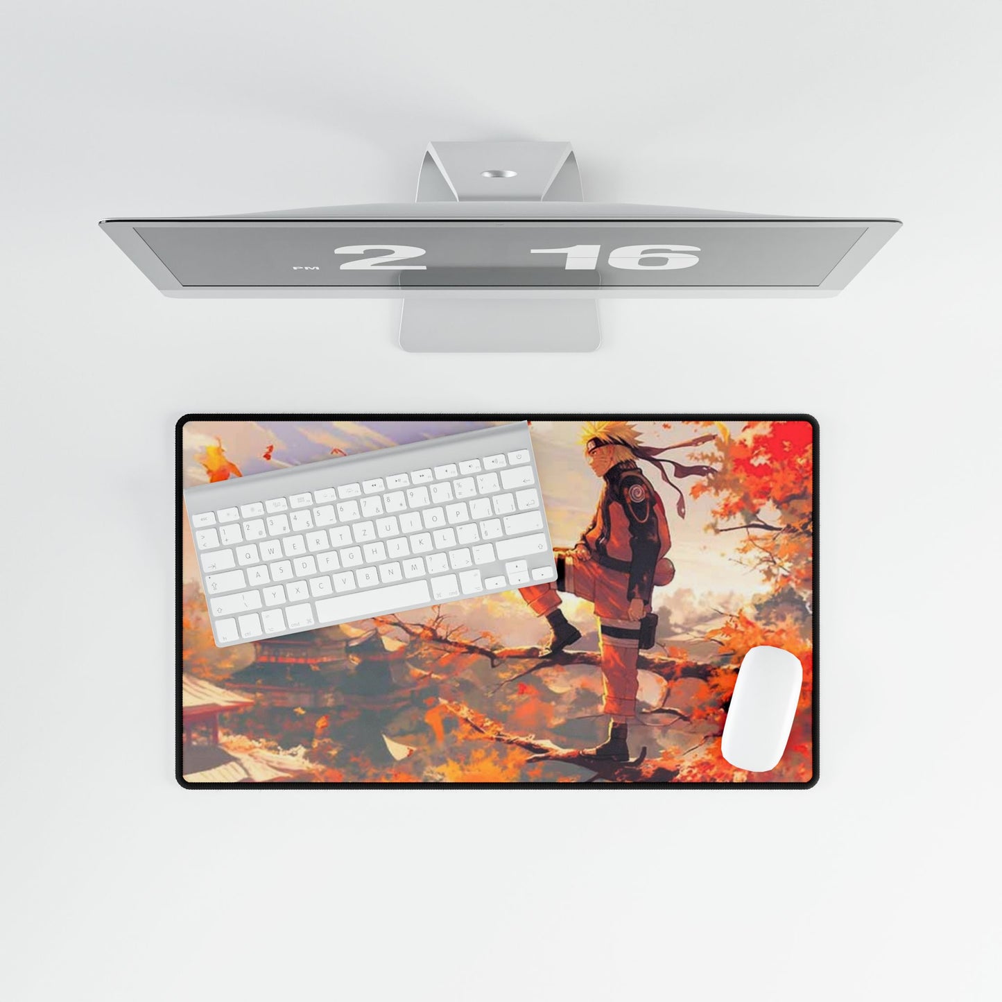 Naruto Anime Autumn Scene Desk Mat — Ninja Silhouette Gaming Mouse Pad