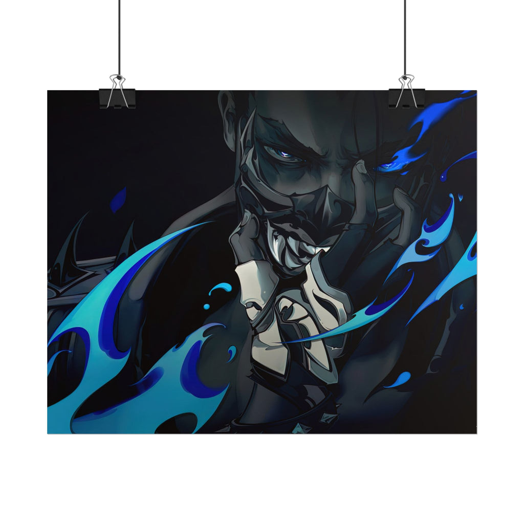 Yoru Valorant Character— Blue Flame Aesthetic Rolled Art Print