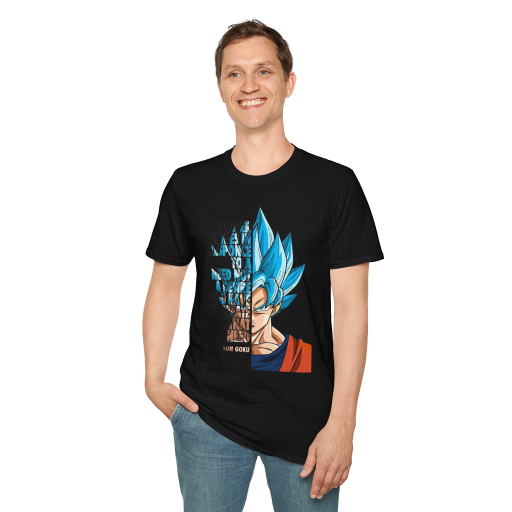 T-Shirt — Blue Super Saiyan Split Face Graphic Quote - Limited Edition
