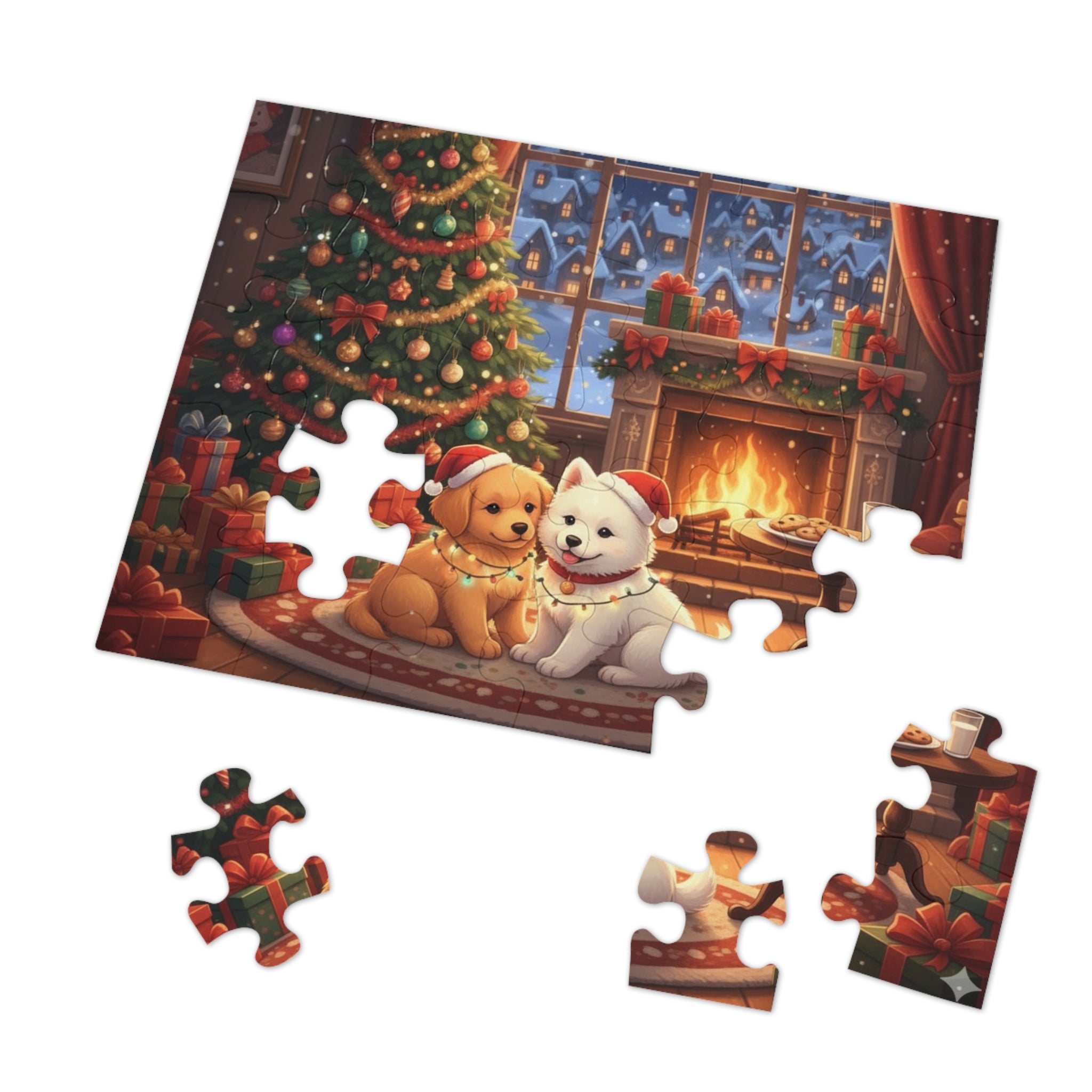 Custom and Personalized Festive Dog Jigsaw Puzzle with Tin, Christmas Puzzle, Holiday Gift for Pet Lovers, Family Activity, Winter Decor