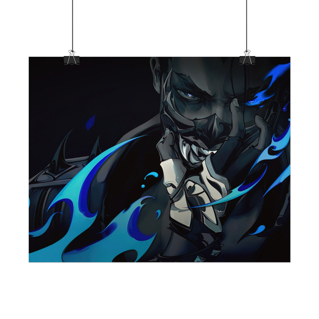 Yoru Valorant Character— Blue Flame Aesthetic Rolled Art Print