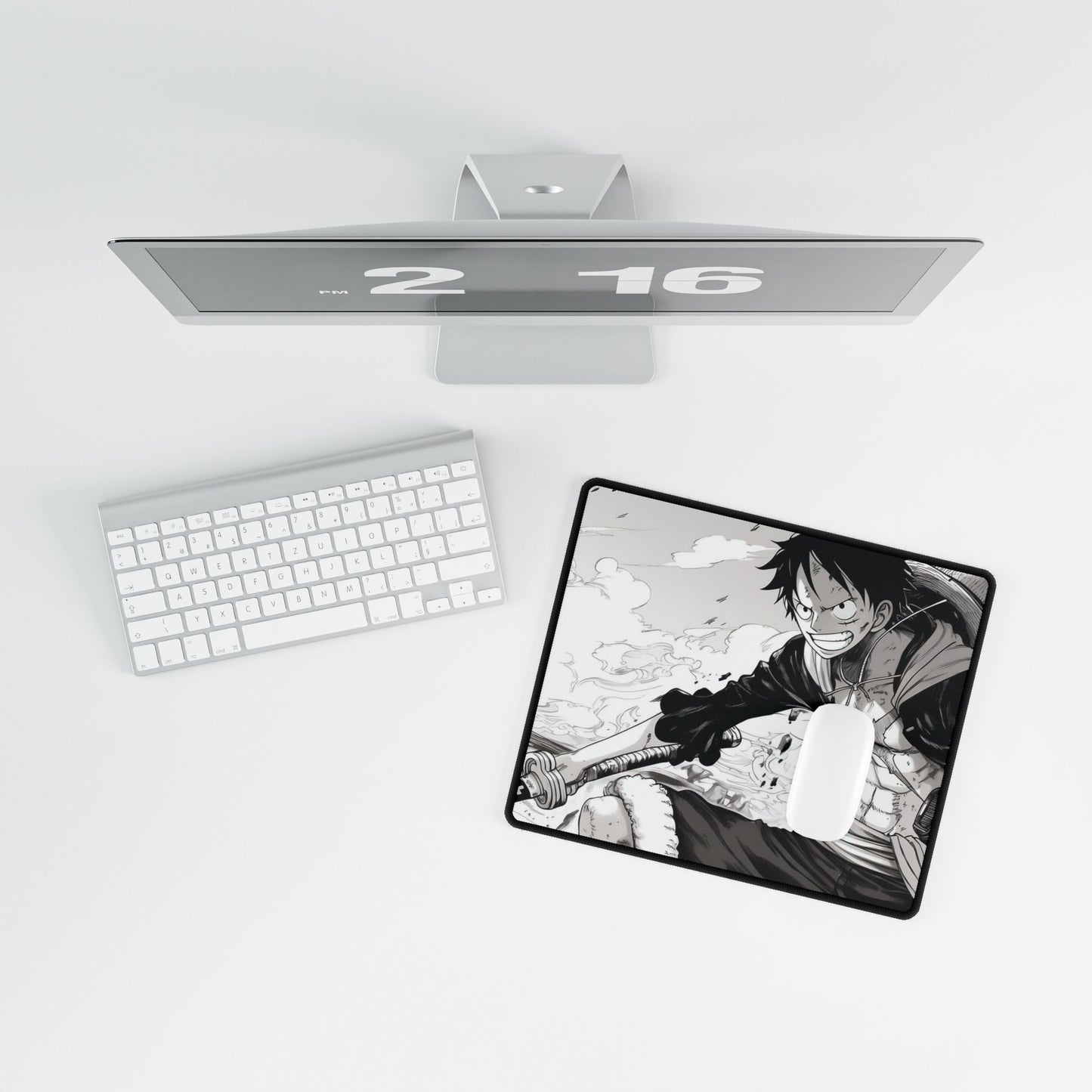 Anime One Piece Action Desk Mat — Black & White D. Luffy Battle Illustration