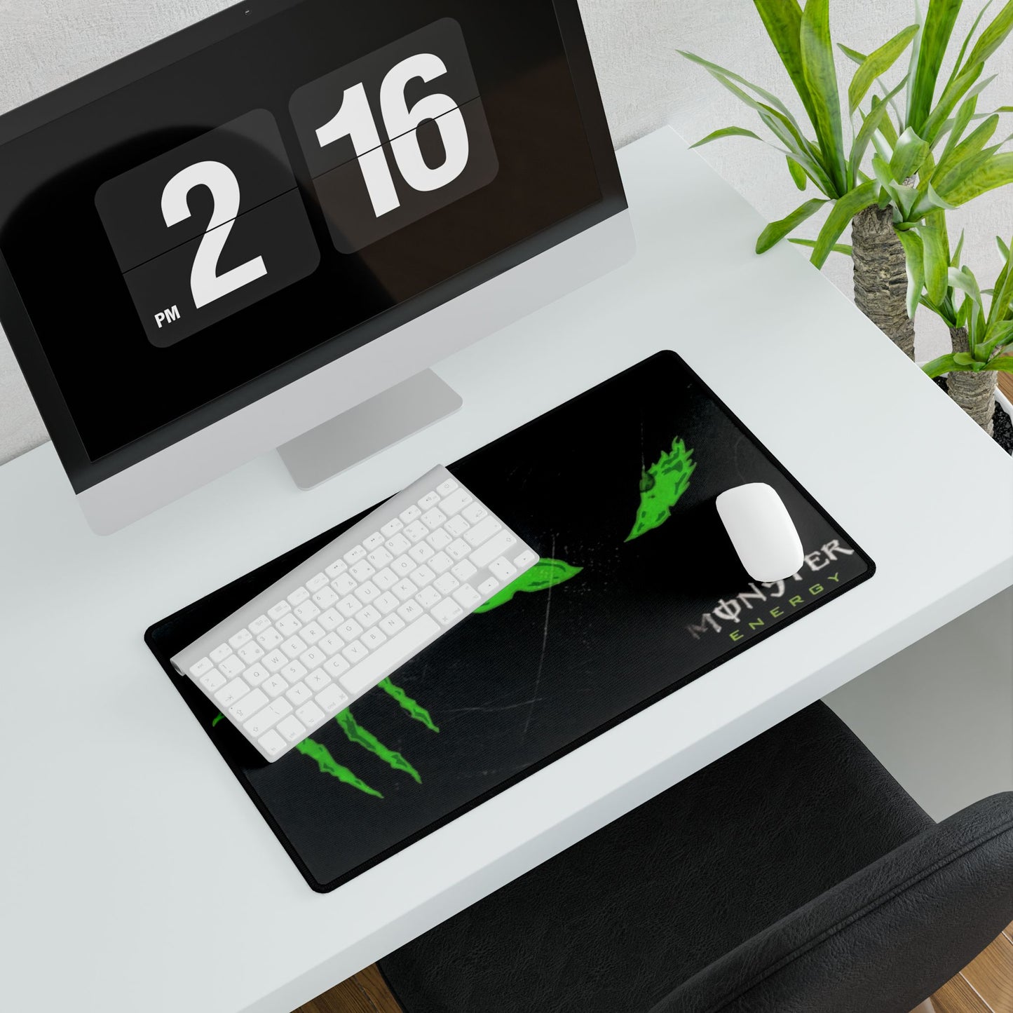 Gaming Desk Mat — Neon Green Monster Logo Mouse Pad