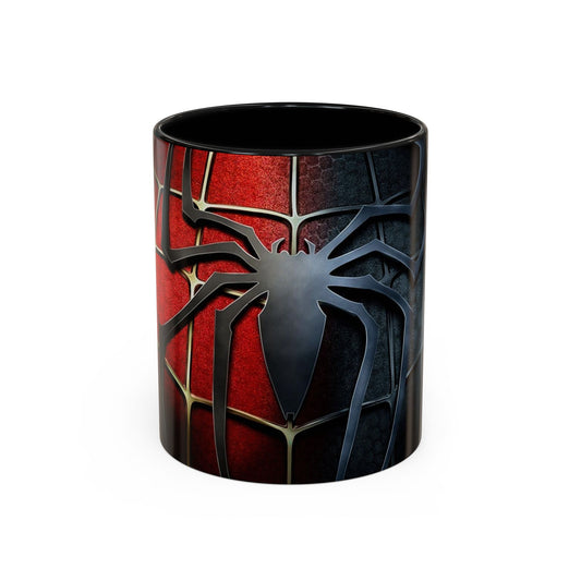 Spinnen-Emblem Akzenttasse – Rot & Schwarz vernetztes Superhelden-Design (325/444 ml)