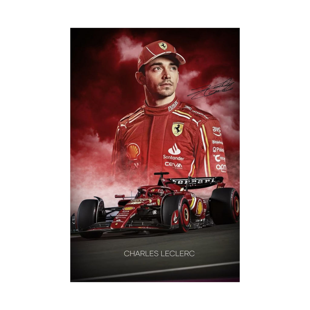 Ferrari Racing Poster of Charles LeClerc with Signiture, Matte Vertical Decor, Charles Leclerc Art Print, Car Enthusiast Gift