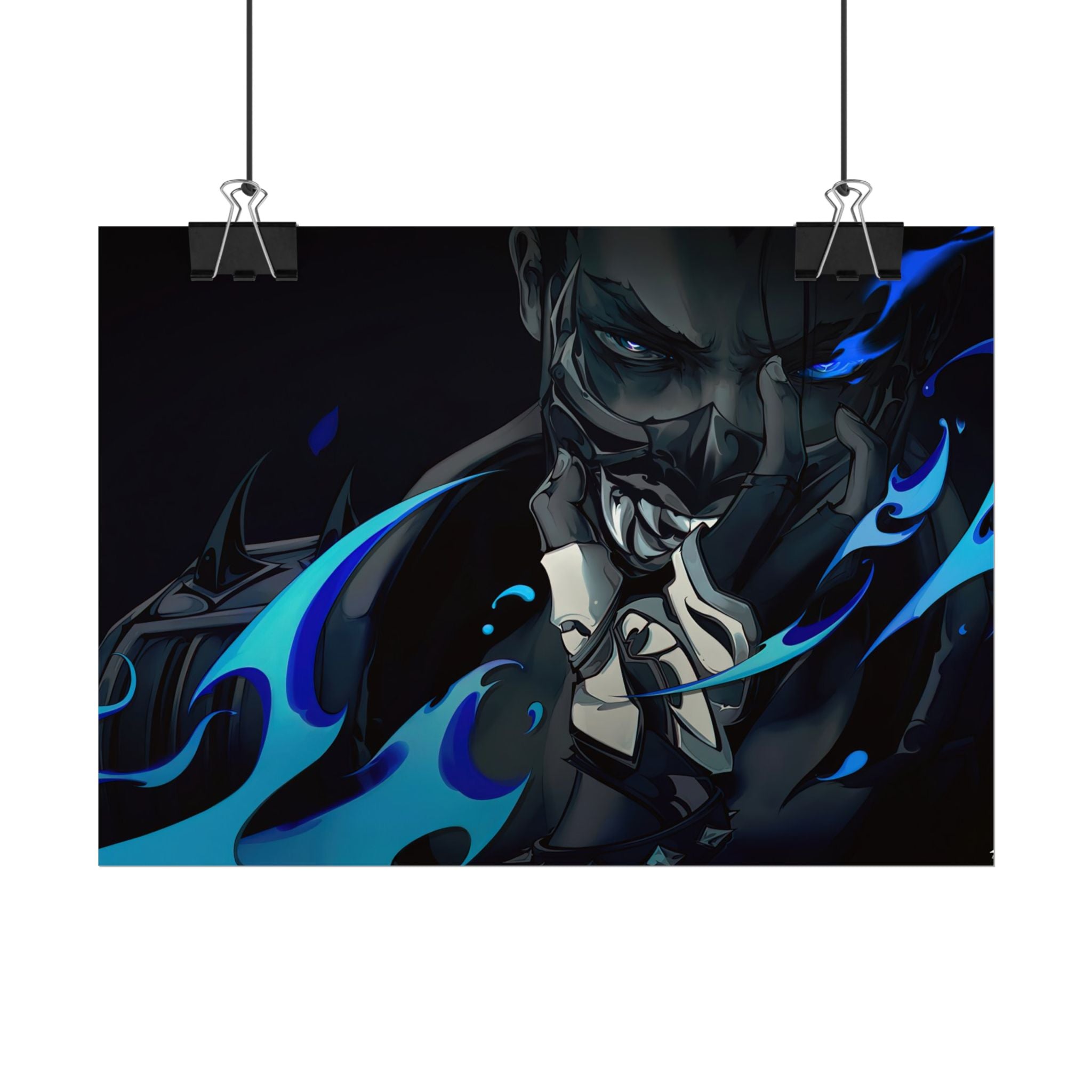 Yoru Valorant Character— Blue Flame Aesthetic Rolled Art Print