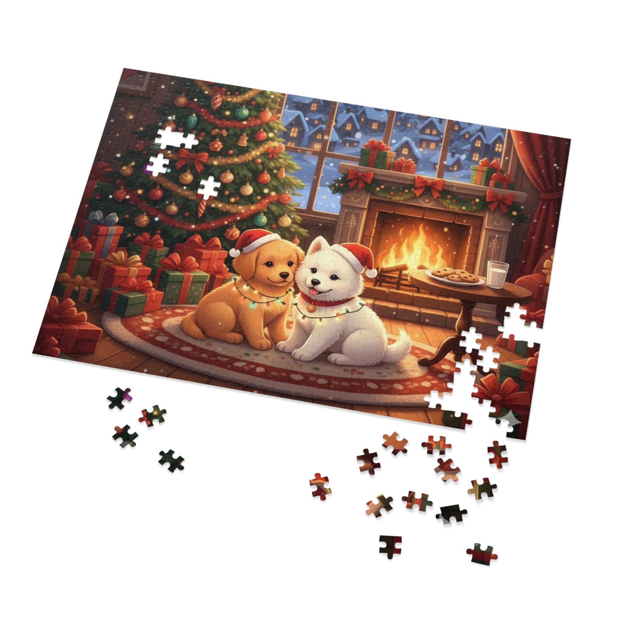 Custom and Personalized Festive Dog Jigsaw Puzzle with Tin, Christmas Puzzle, Holiday Gift for Pet Lovers, Family Activity, Winter Decor