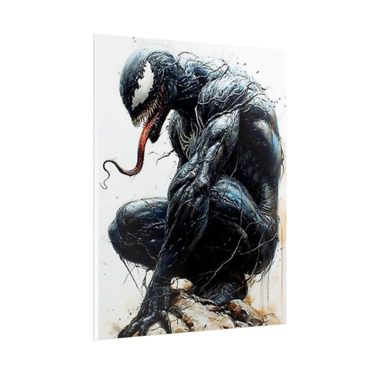 Venom kauernd Illustration Poster | Comicbuch Filmfigur Druck | Schwarzer Venom Marvel