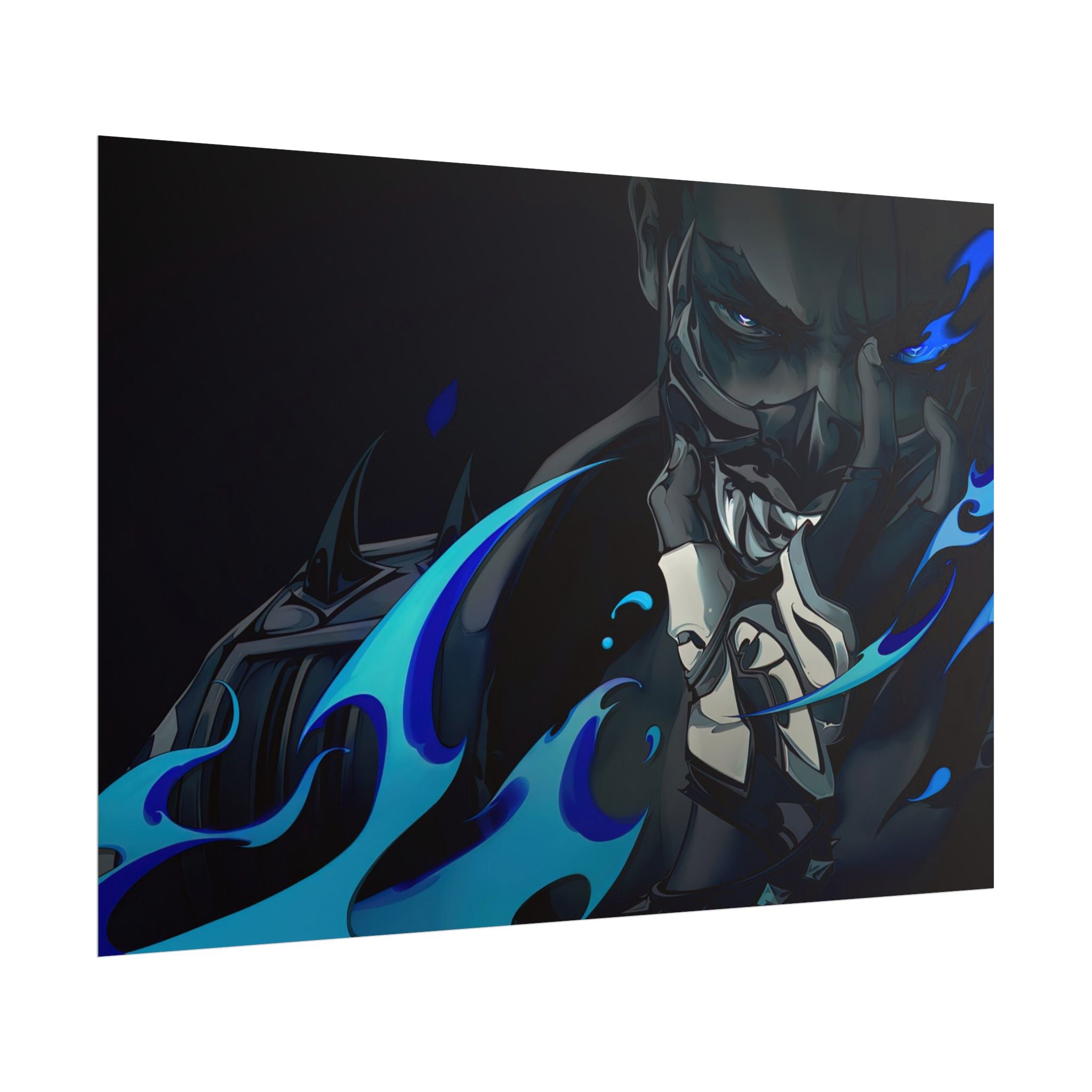 Yoru Valorant Character— Blue Flame Aesthetic Rolled Art Print