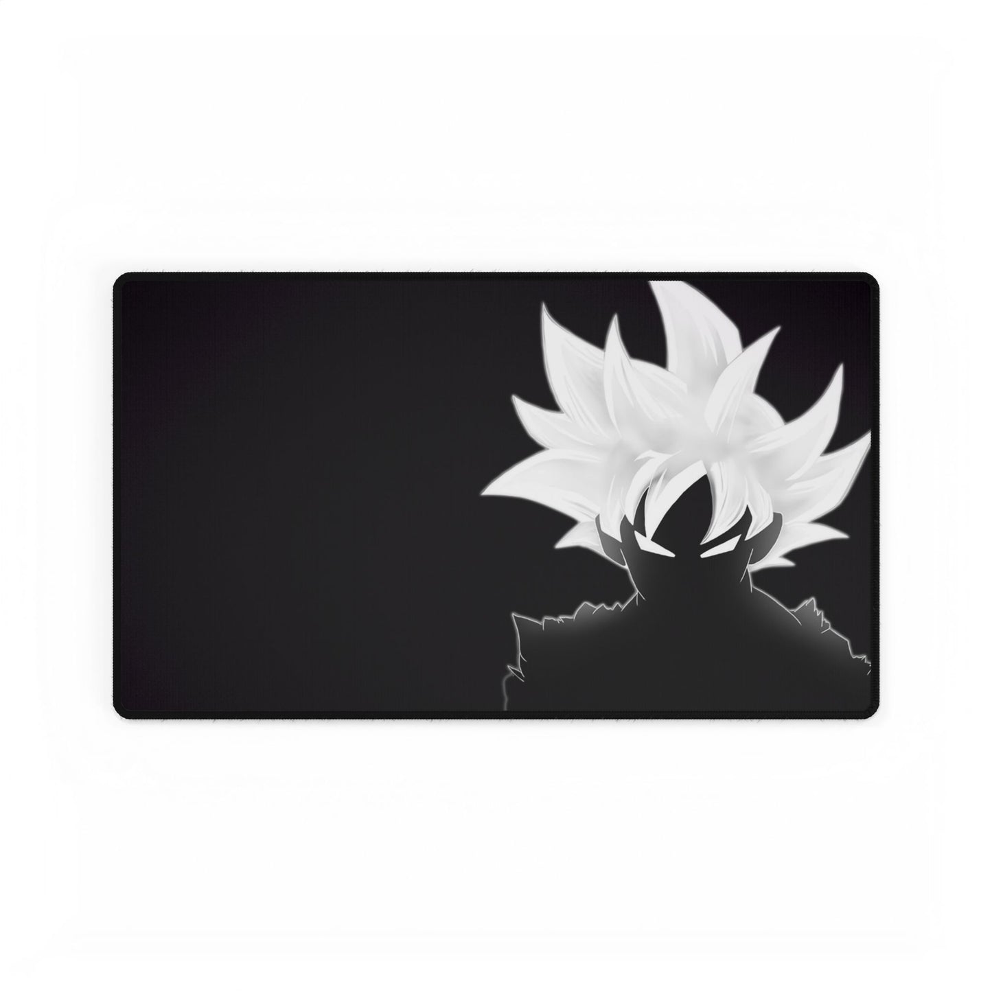 Black Anime Silhouette Desk Mat — Monochrome Goku-Style Gaming Desk Pad
