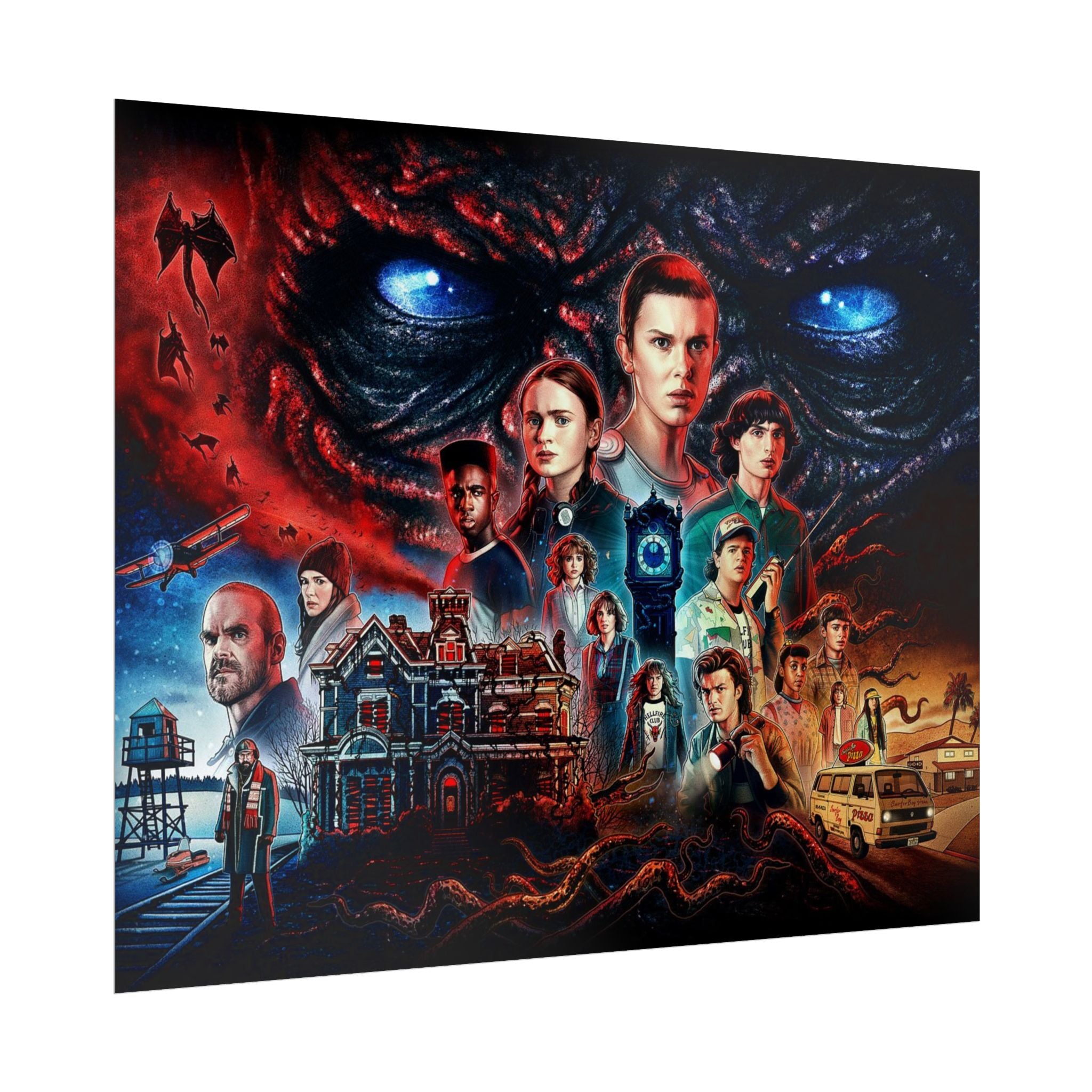 Stranger Things Cast Collage Poster (TV Series Retro Horror Art)