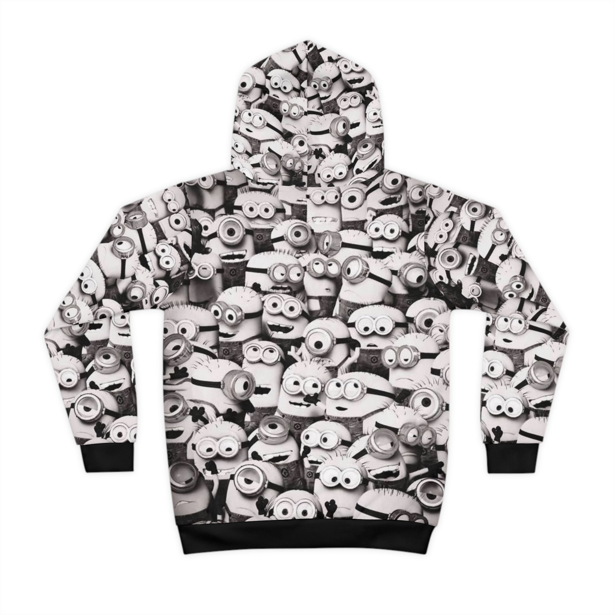 Kids All-Over Print MinionS Pattern Hoodie — Black & White Cartoon Crew