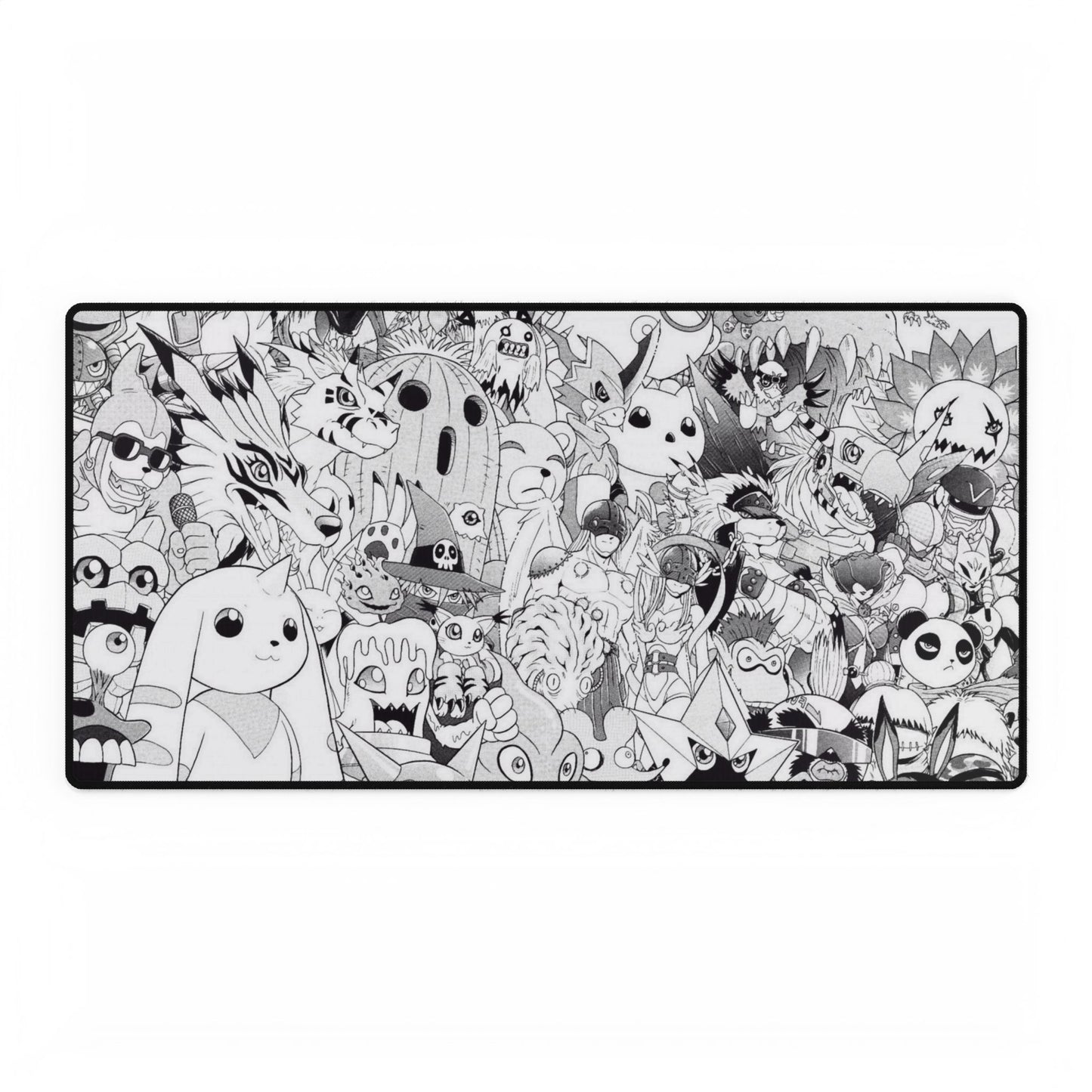 Digimon Black & White Doodle Desk Mat — Cute Cartoon Character Gaming Mousepad