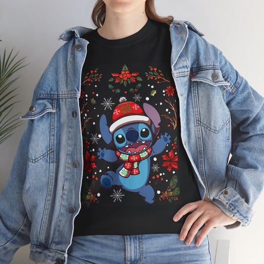 Festive Stitch Character Tee - Holiday Shirt, Gift for Fans, Christmas Apparel, Unisex Cotton Tee, Cozy Wear, Anime