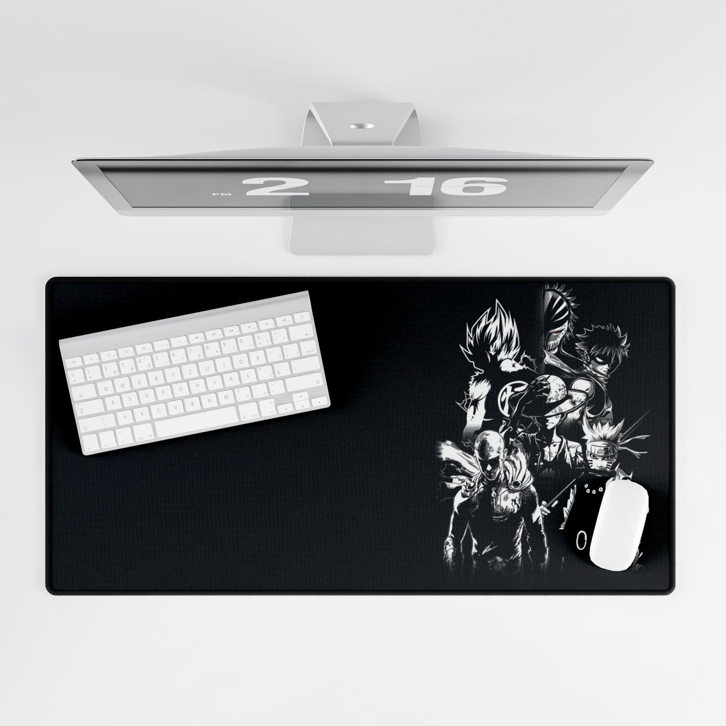Anime Black Side Style Desk Mat — Monochrome Hero Collage Gaming Mousepad