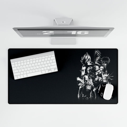 Anime Black Side Style Desk Mat — Monochrome Hero Collage Gaming Mousepad