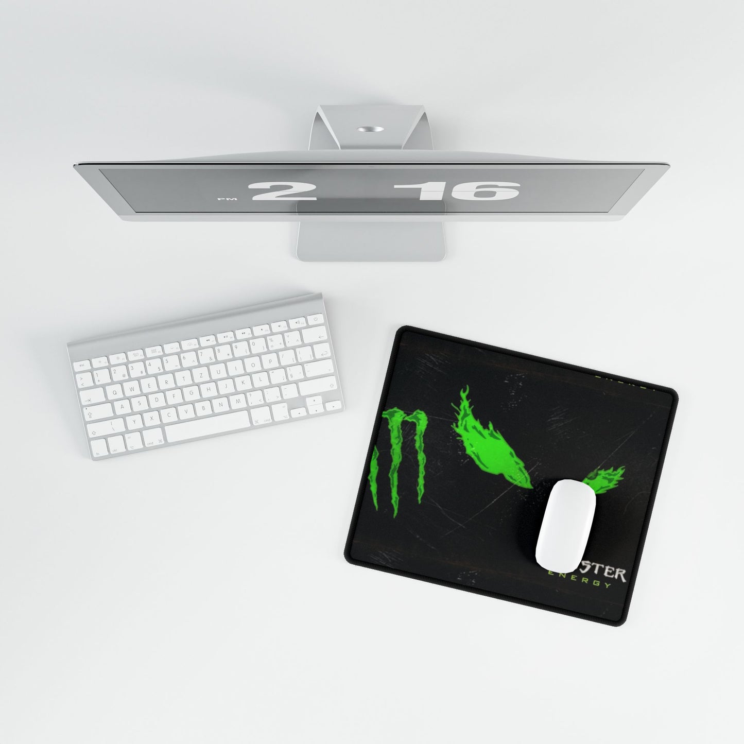 Gaming Desk Mat — Neon Green Monster Logo Mouse Pad