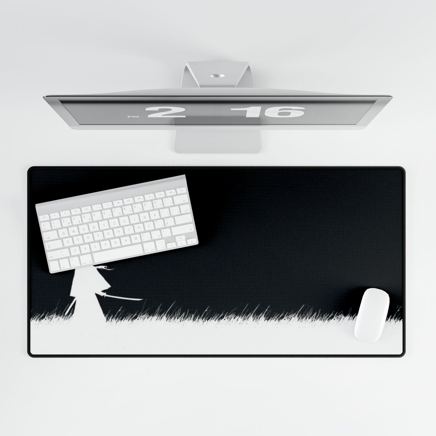 Samurai Silhouette Desk Mat — Black Minimalist Gaming/Workstation Mouse Pad