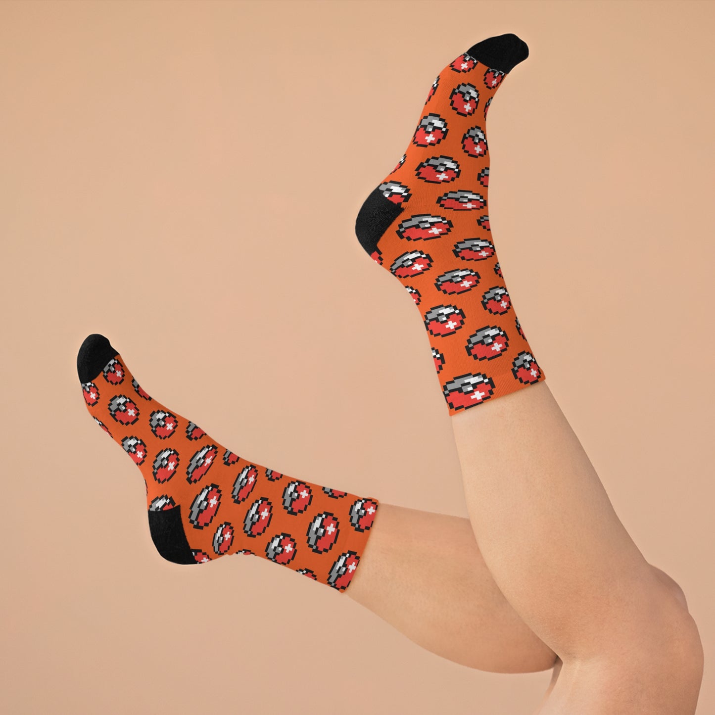 Pixel Ball Poke Pattern Socks | Orange Poly Crew Socks