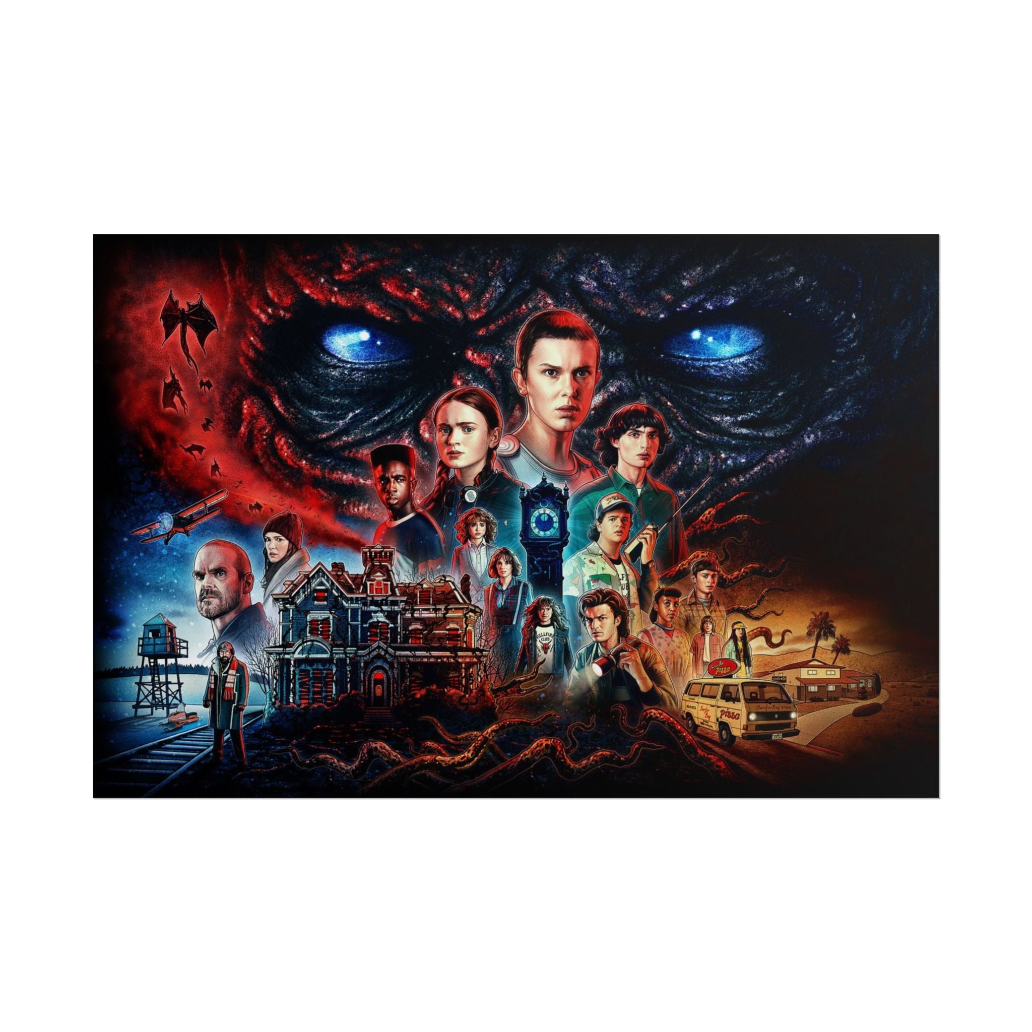 Stranger Things Cast Collage Poster (TV Series Retro Horror Art)