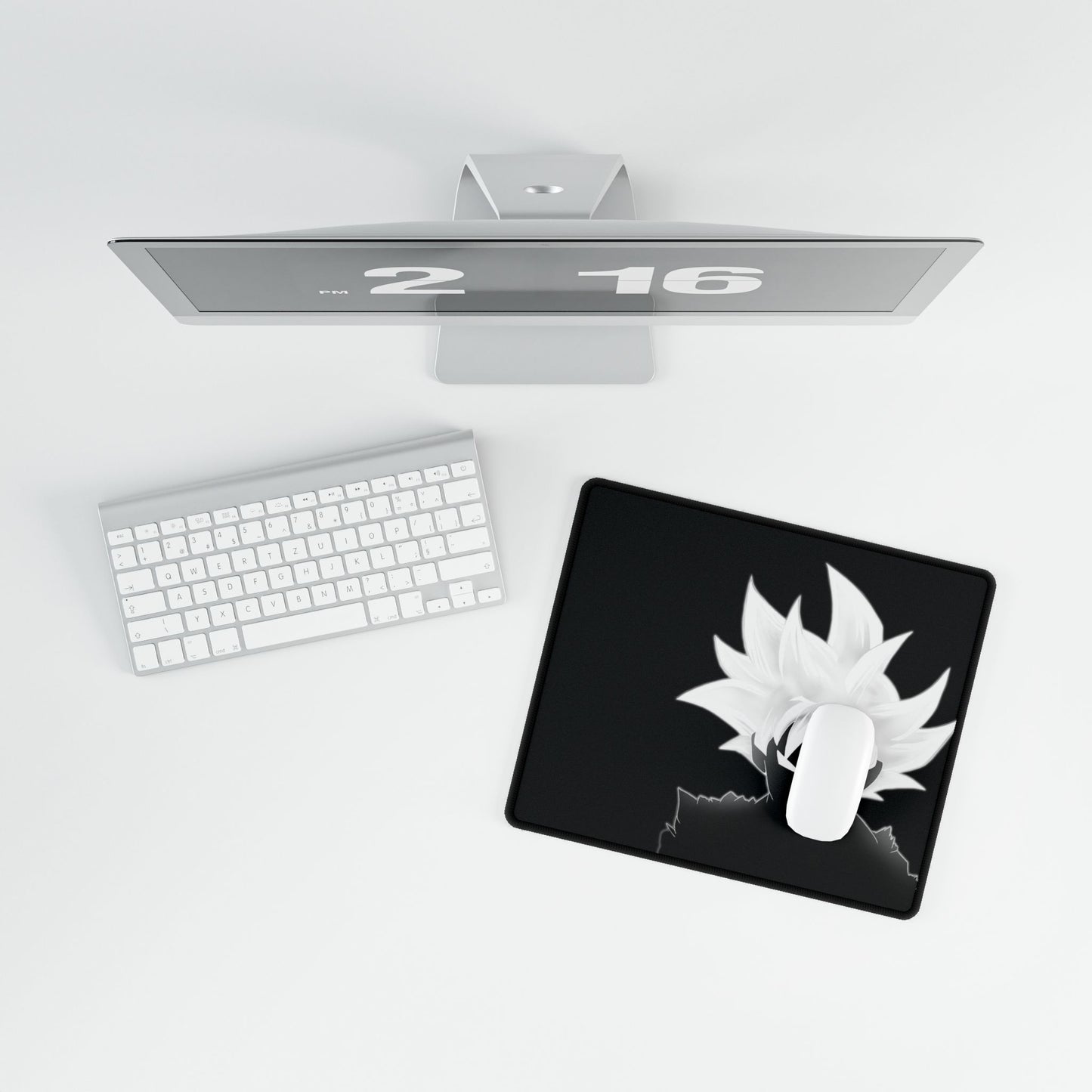 Black Anime Silhouette Desk Mat — Monochrome Goku-Style Gaming Desk Pad