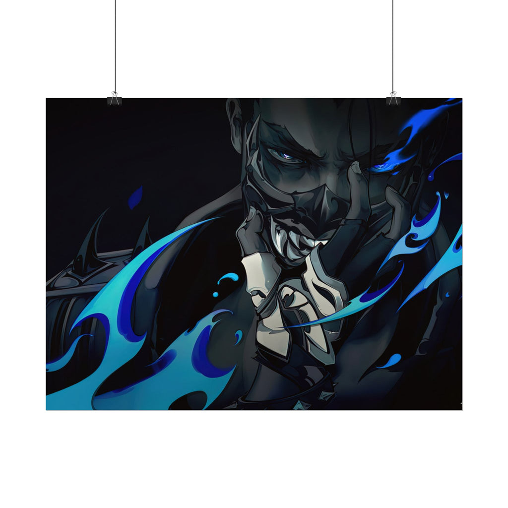 Yoru Valorant Character— Blue Flame Aesthetic Rolled Art Print