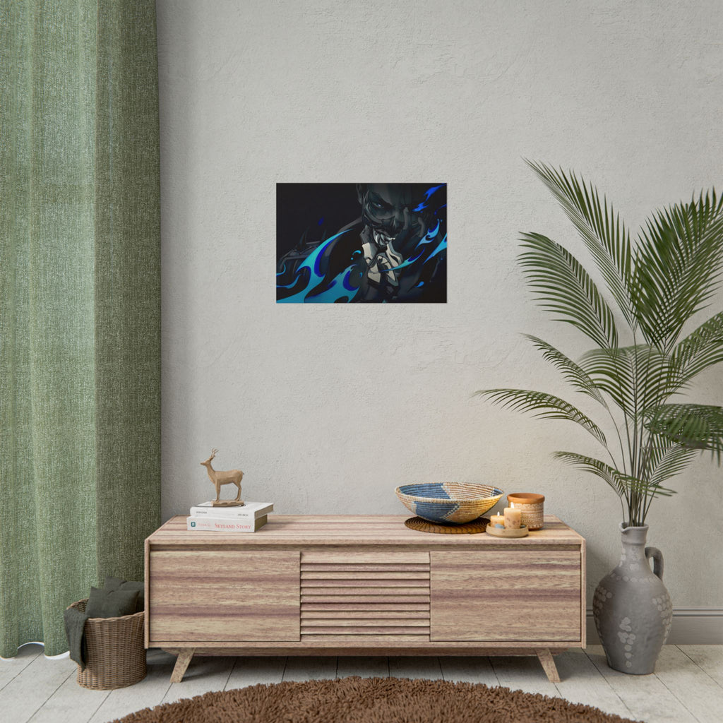 Yoru Valorant Character— Blue Flame Aesthetic Rolled Art Print