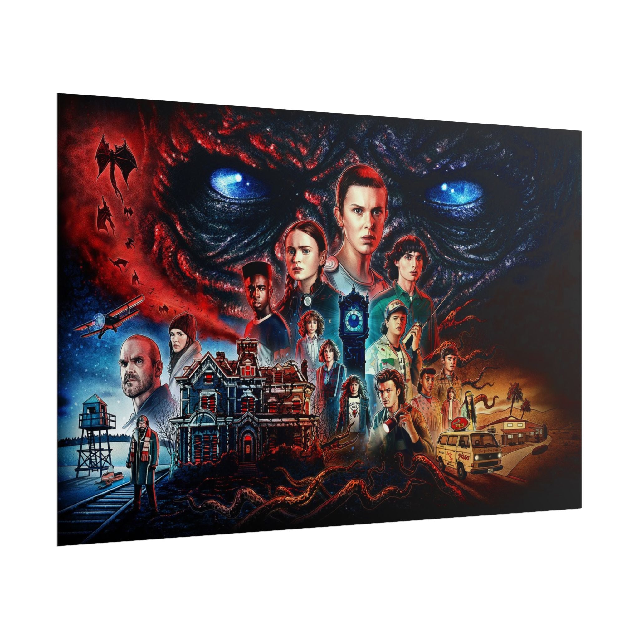 Stranger Things Cast Collage Poster (TV Series Retro Horror Art)