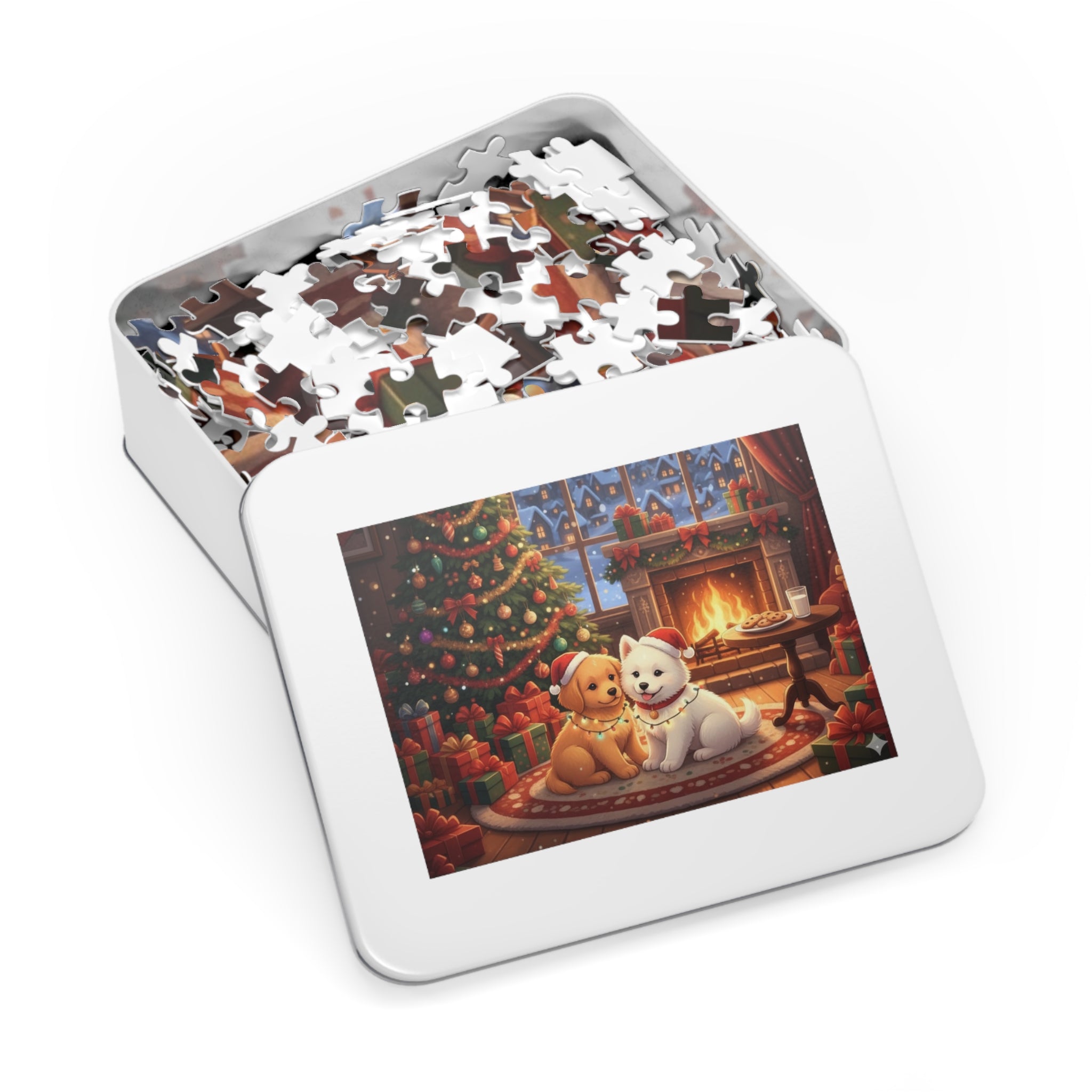 Custom and Personalized Festive Dog Jigsaw Puzzle with Tin, Christmas Puzzle, Holiday Gift for Pet Lovers, Family Activity, Winter Decor