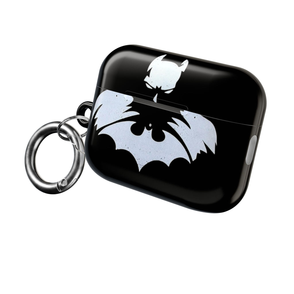 Bat Logo AirPod Case — Black Protective Charging Case with White Bat Emblem