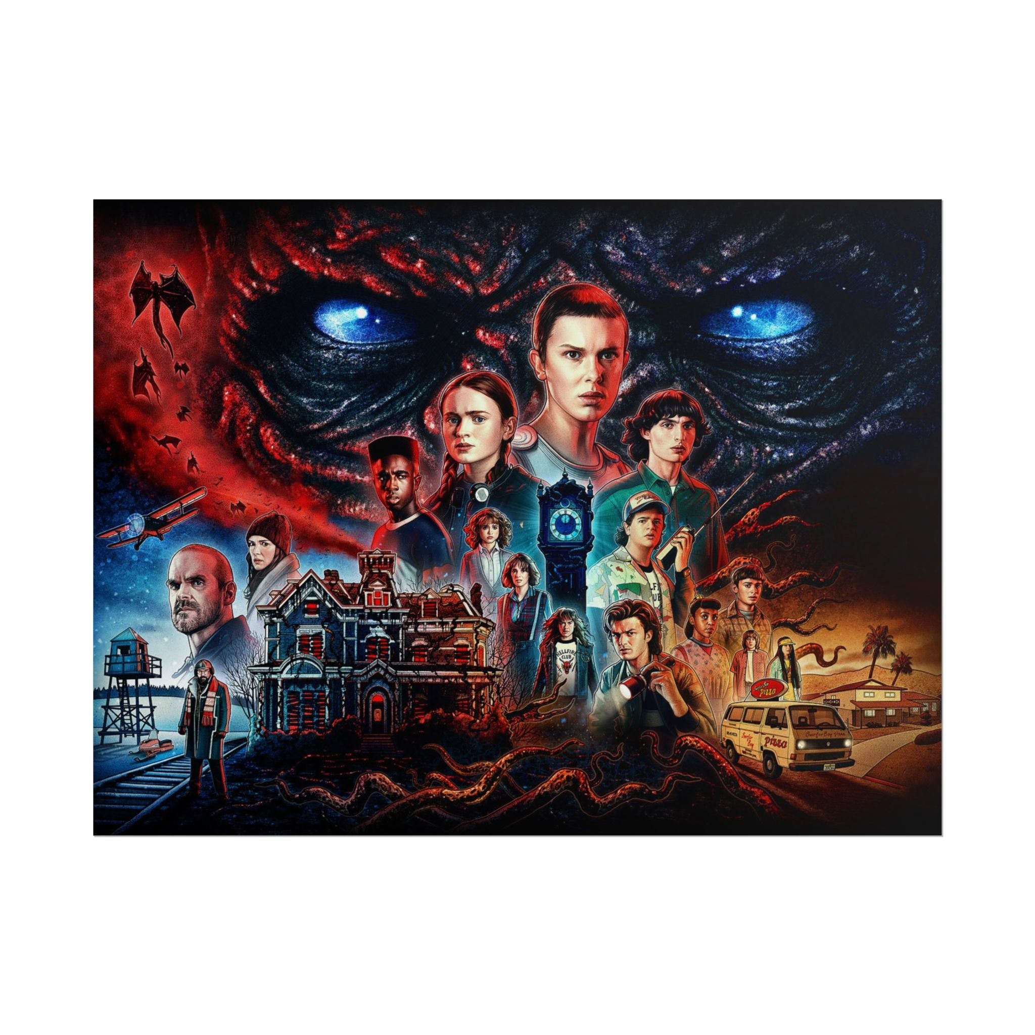Stranger Things Cast Collage Poster (TV Series Retro Horror Art)