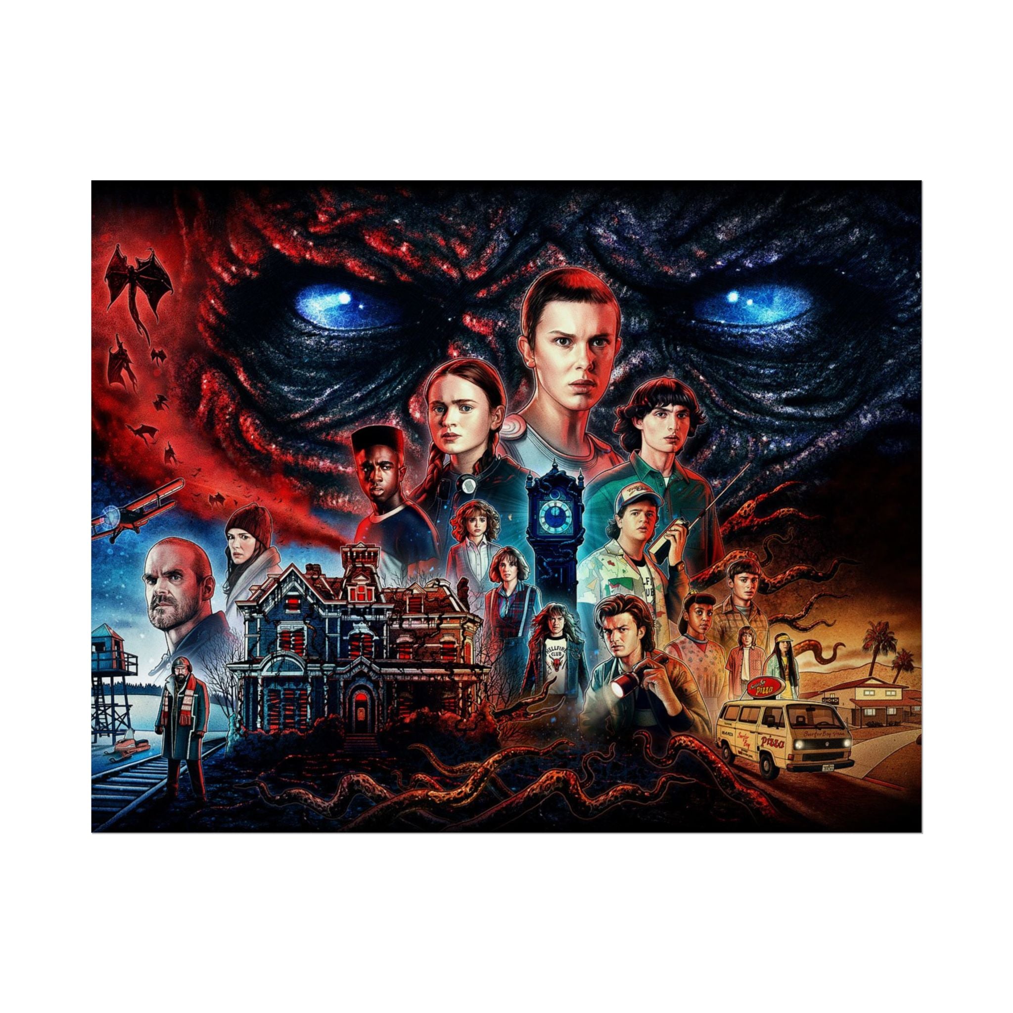 Stranger Things Cast Collage Poster (TV Series Retro Horror Art)