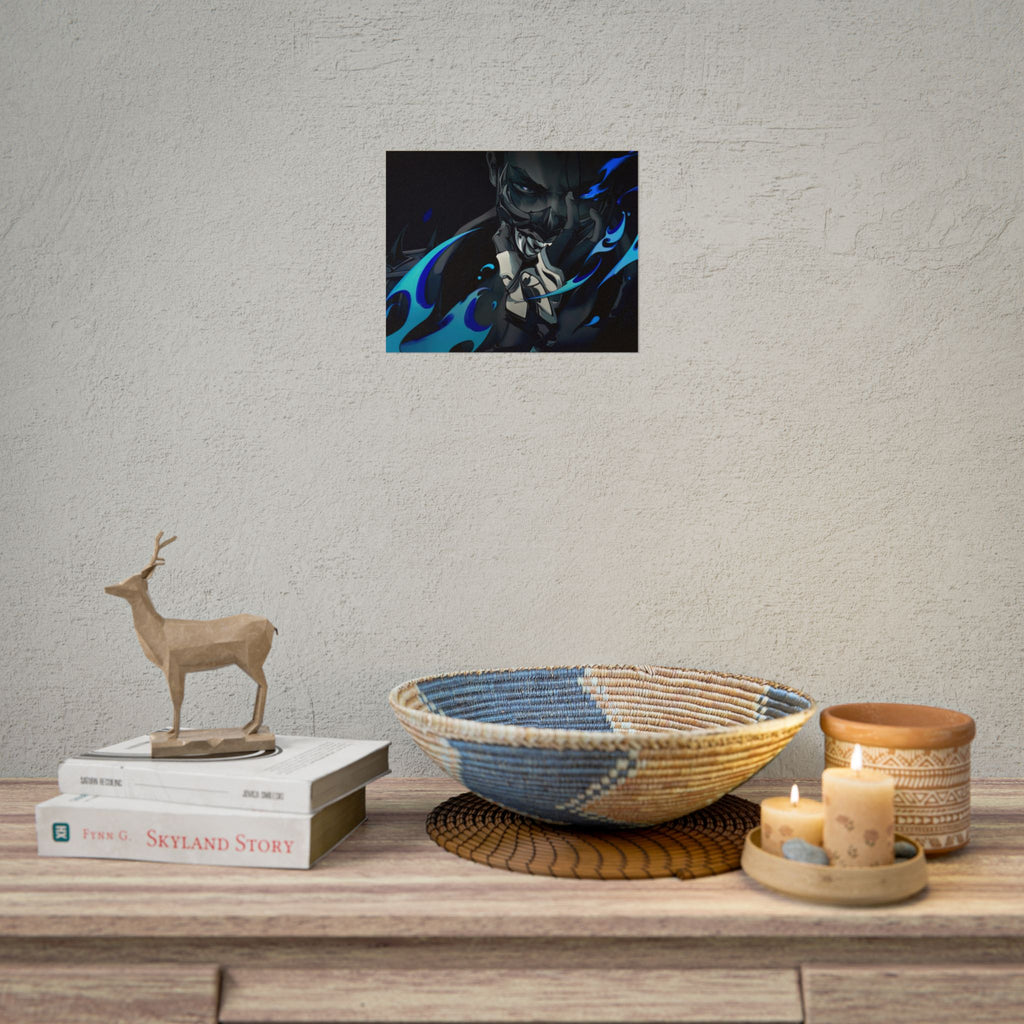 Yoru Valorant Character— Blue Flame Aesthetic Rolled Art Print