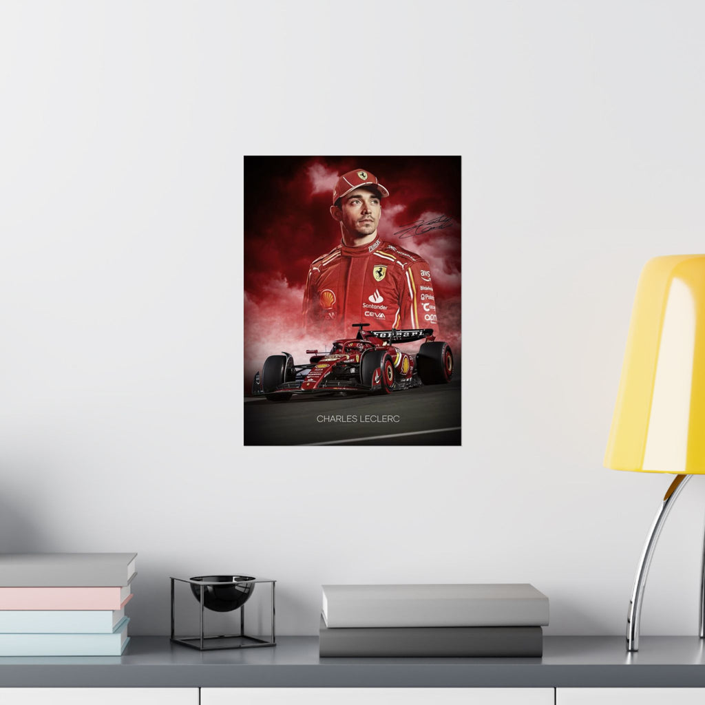 Ferrari Racing Poster of Charles LeClerc with Signiture, Matte Vertical Decor, Charles Leclerc Art Print, Car Enthusiast Gift