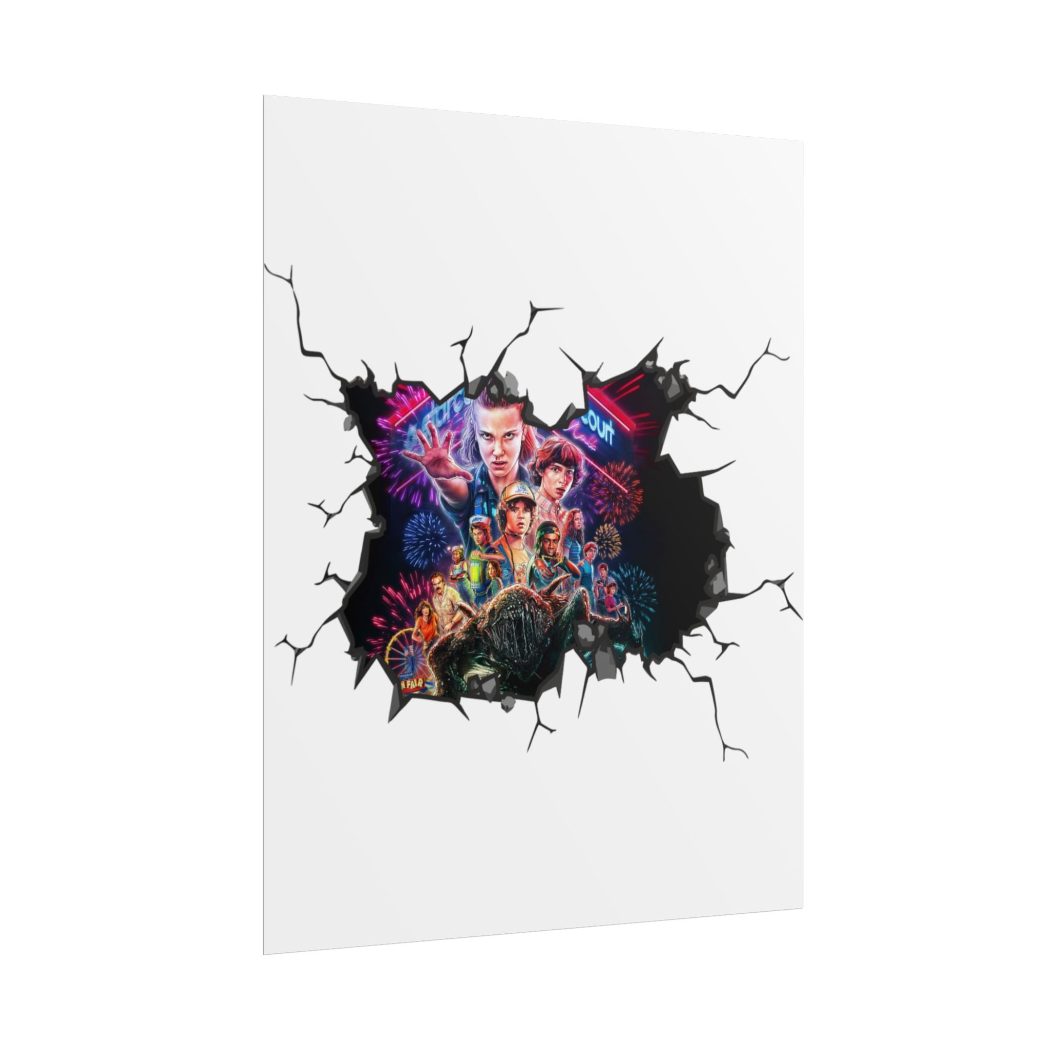 Custom Color Stranger Things 80s Retro Poster | Rolled Poster Wall Break Effect