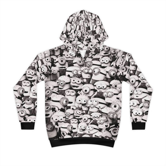 Kids All-Over Print MinionS Pattern Hoodie — Black & White Cartoon Crew