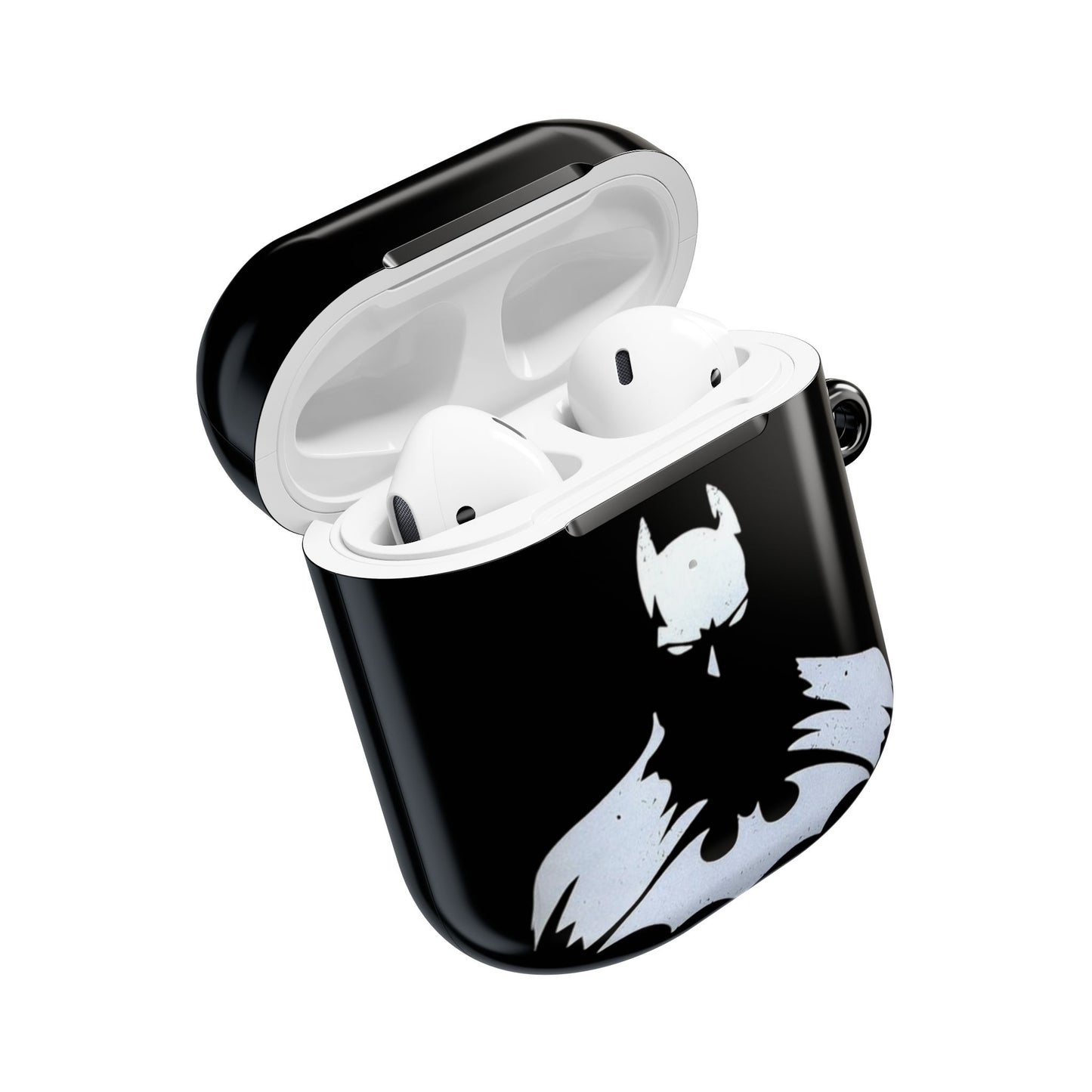 Bat Logo AirPod Hülle – Schwarzes schützendes Ladecase mit weißem Bat-Emblem