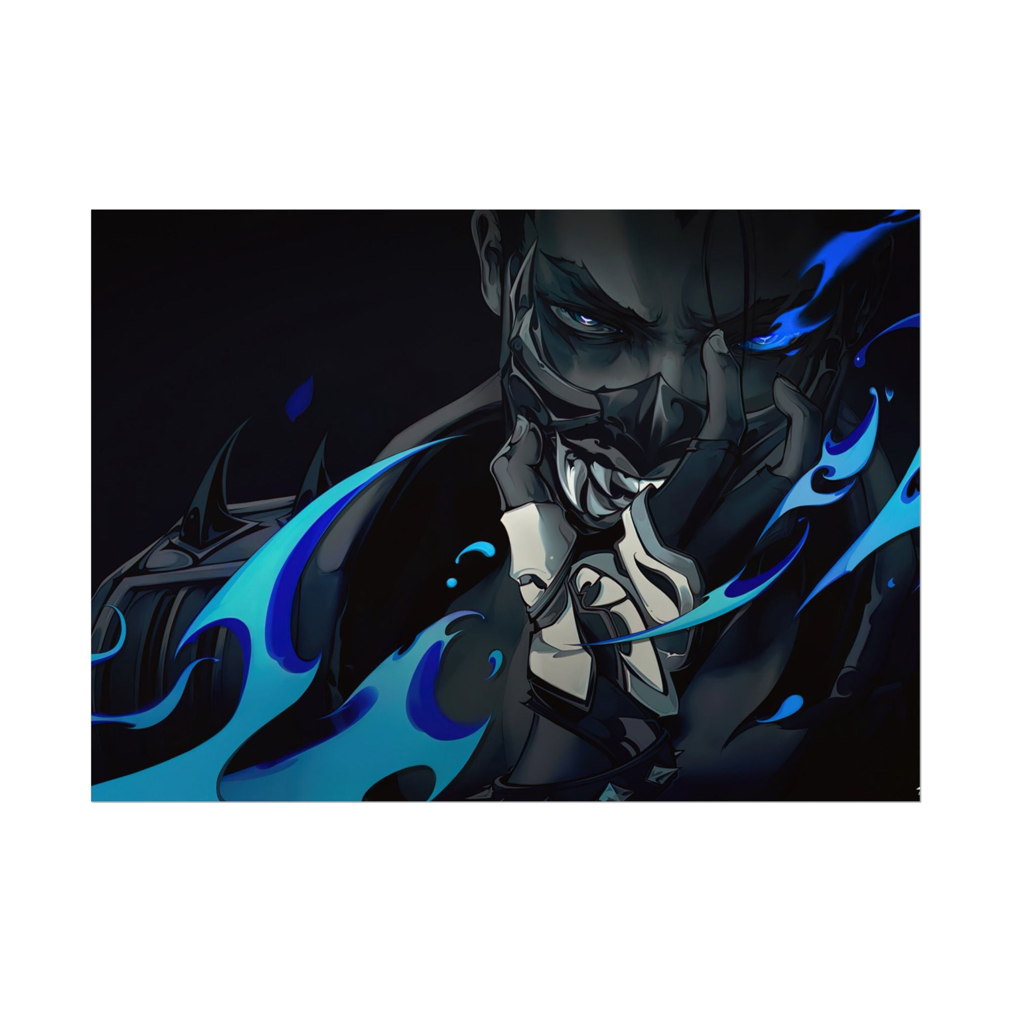 Yoru Valorant Character— Blue Flame Aesthetic Rolled Art Print