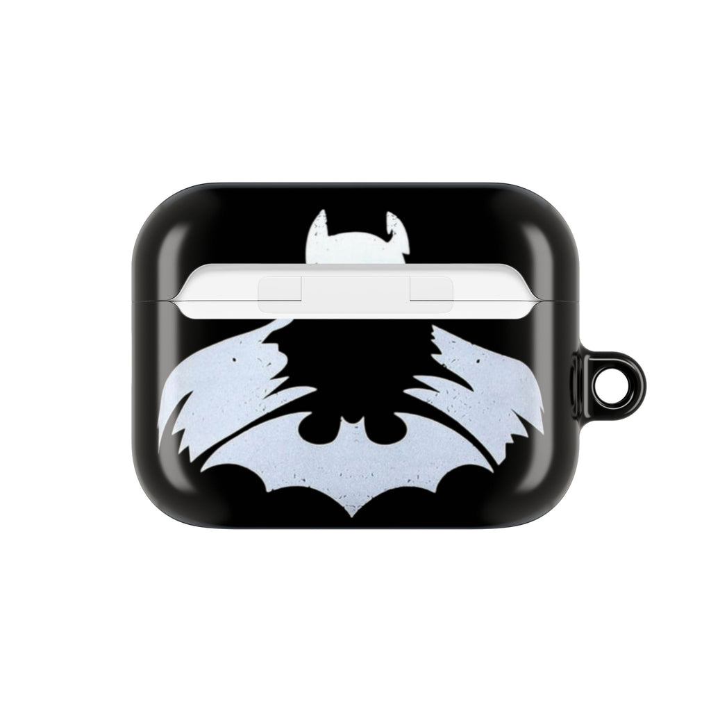 Bat Logo AirPod Case — Black Protective Charging Case with White Bat Emblem