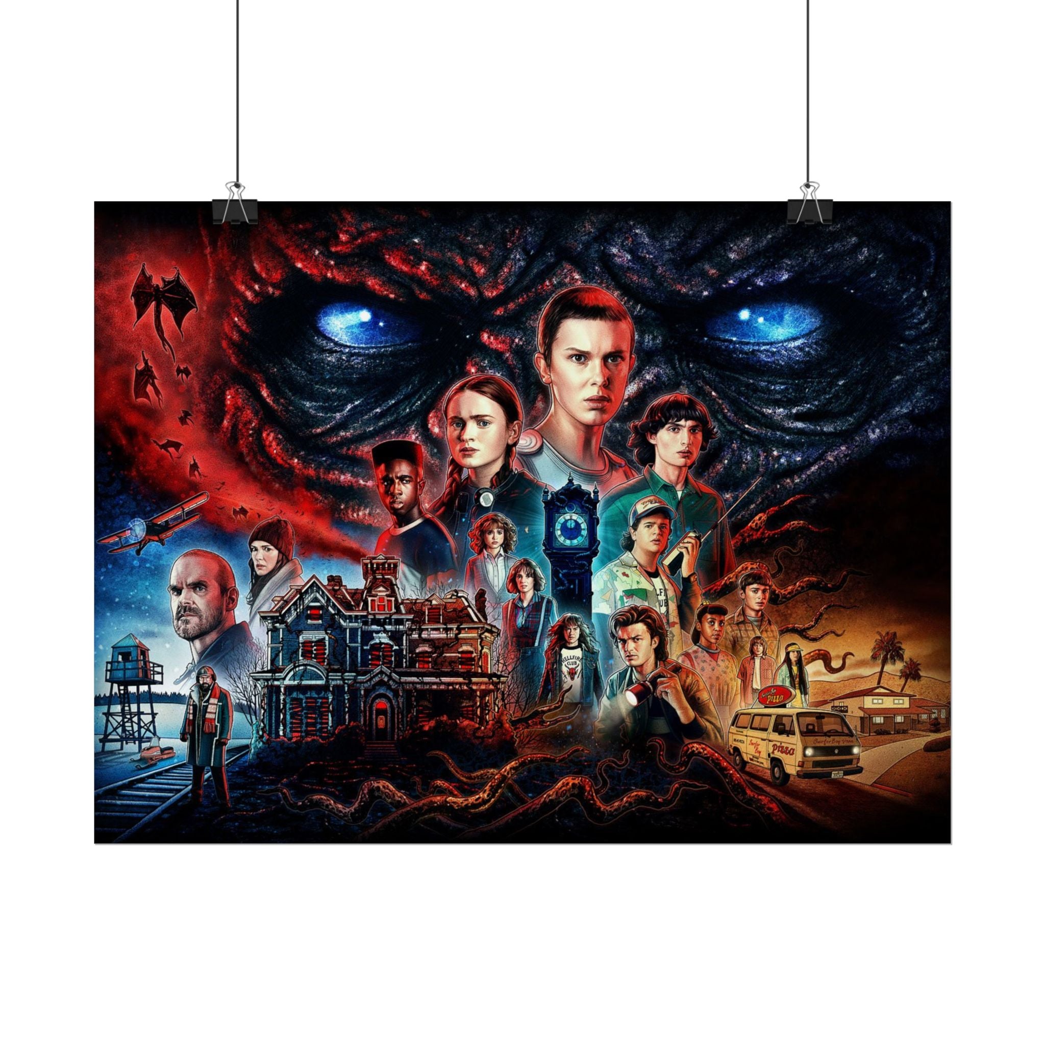 Stranger Things Cast Collage Poster (TV Series Retro Horror Art)