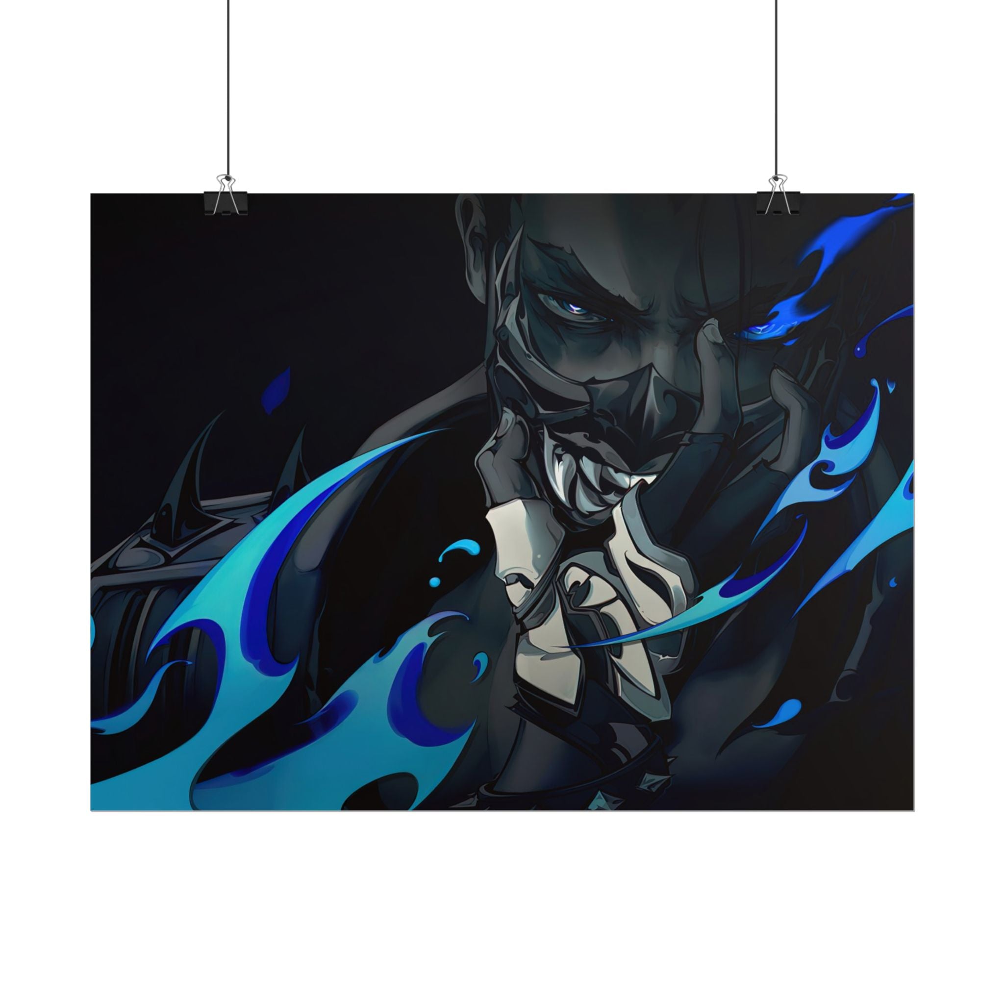 Yoru Valorant Character— Blue Flame Aesthetic Rolled Art Print
