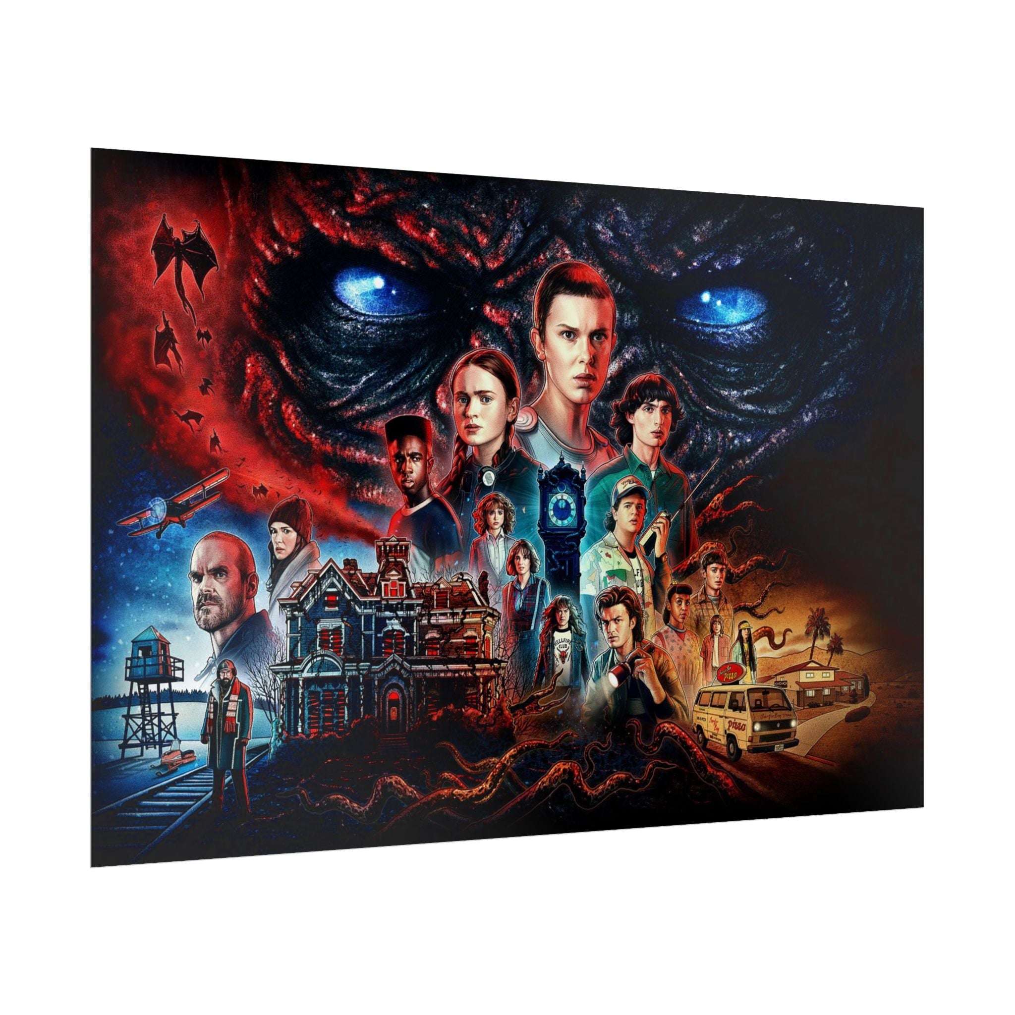 Stranger Things Cast Collage Poster (TV Series Retro Horror Art)