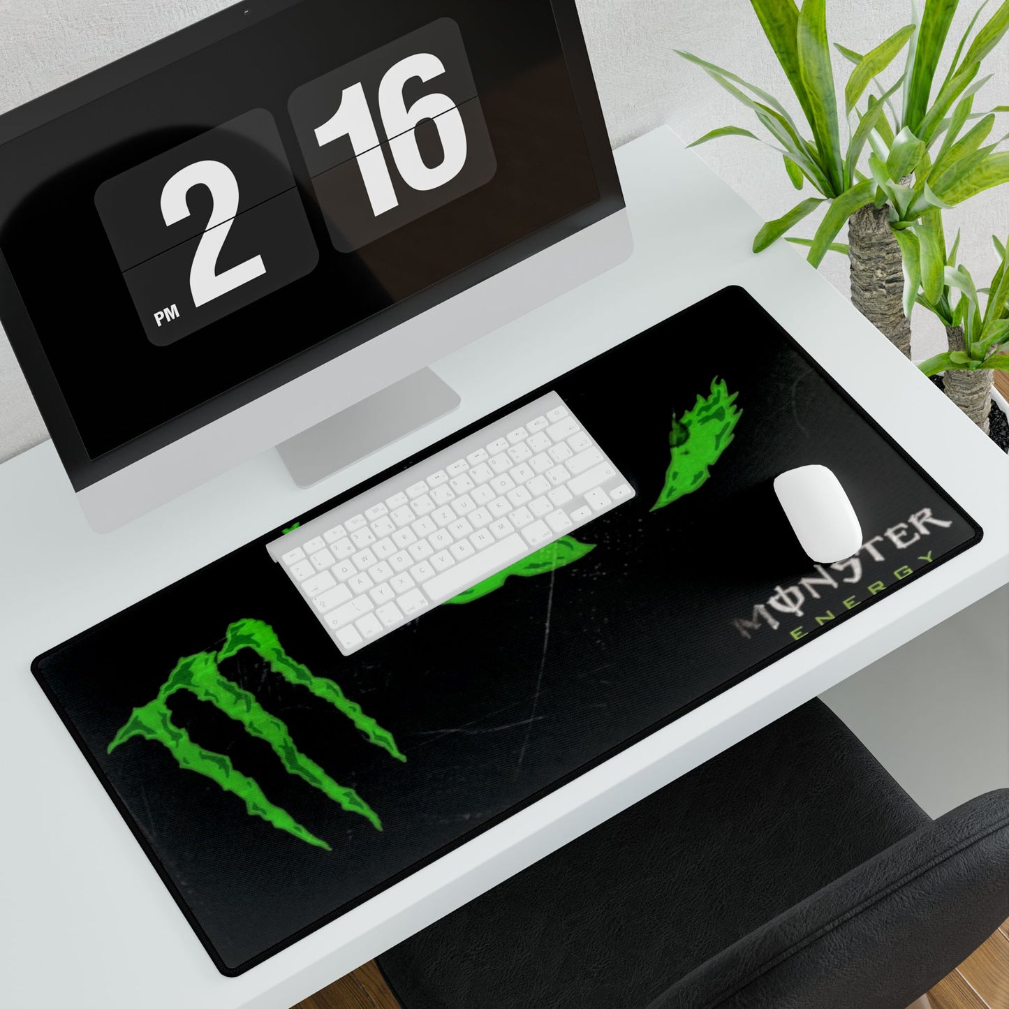 Gaming Desk Mat — Neon Green Monster Logo Mouse Pad