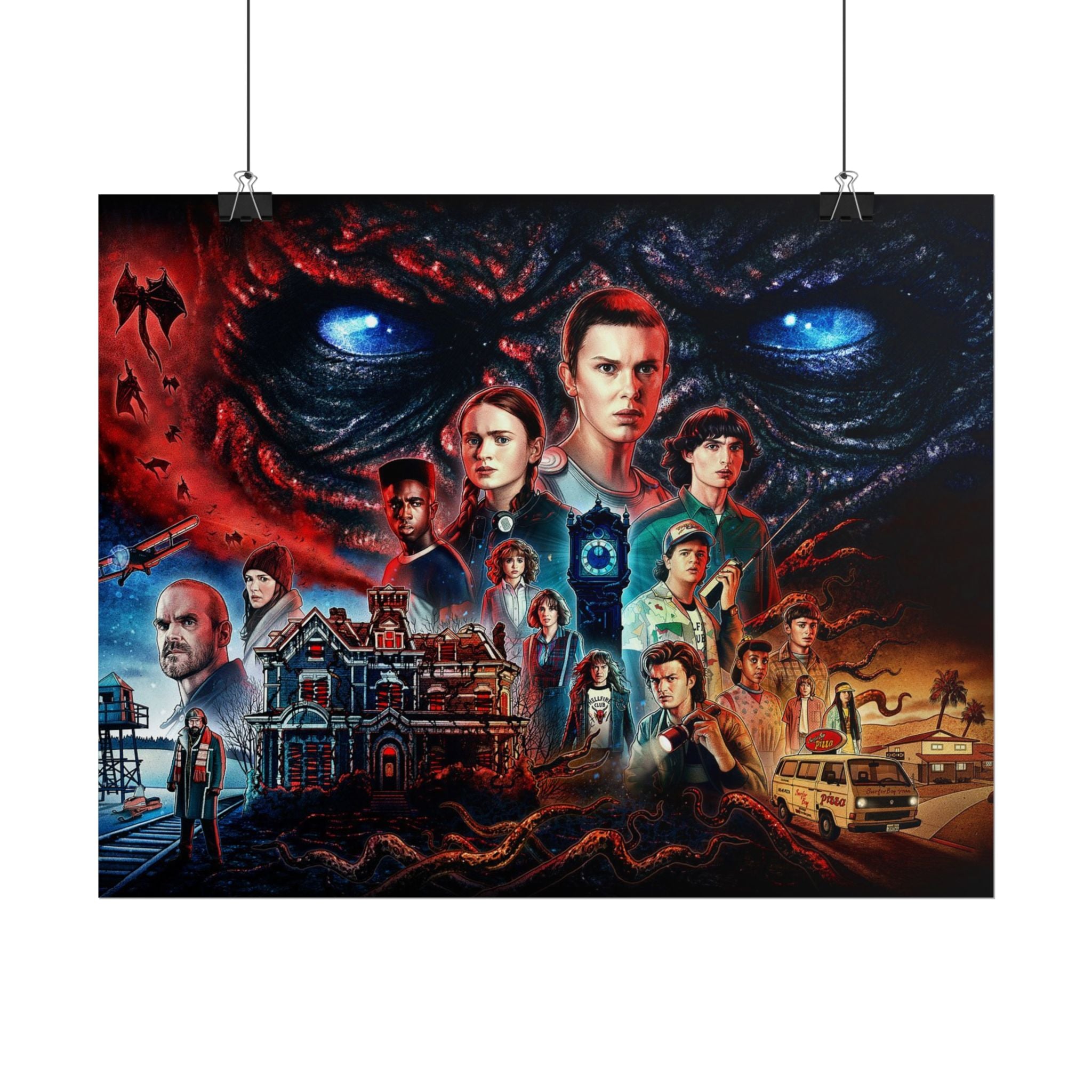 Stranger Things Cast Collage Poster (TV Series Retro Horror Art)