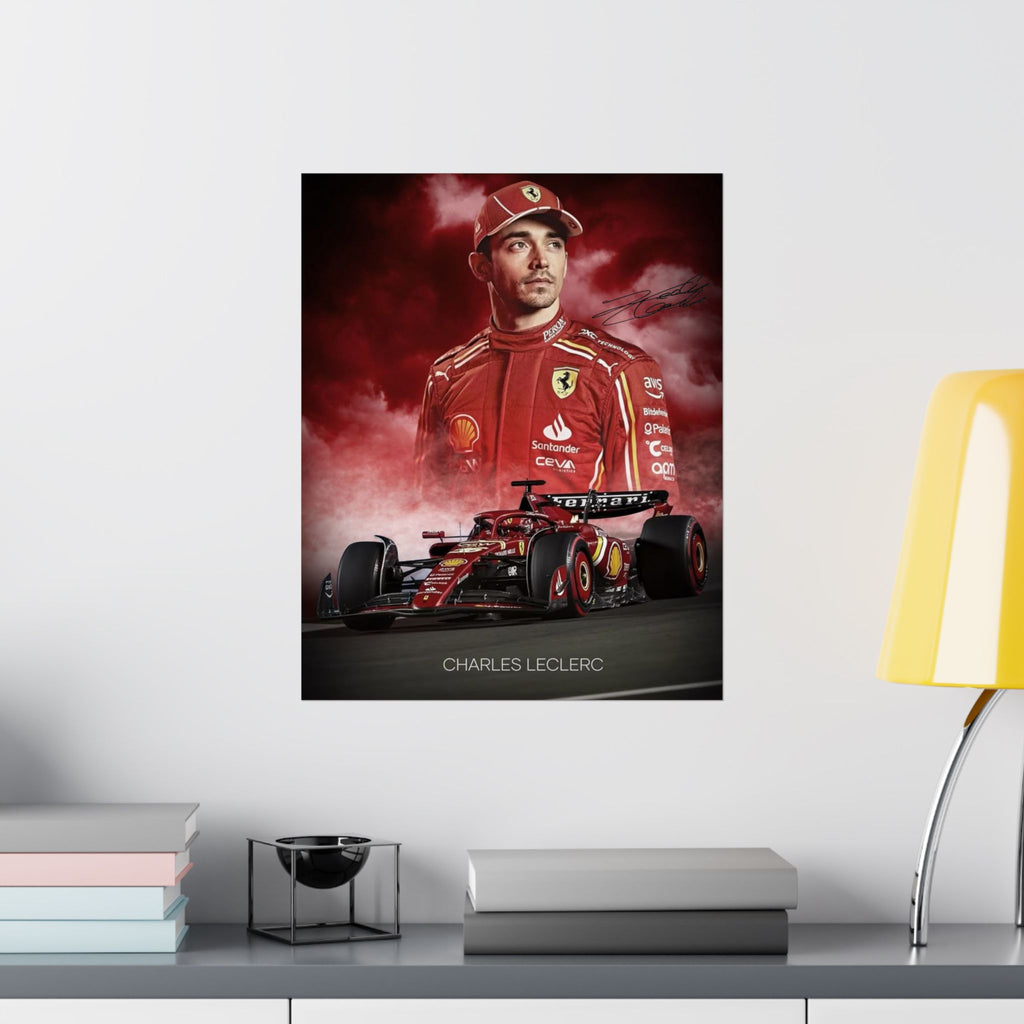 Ferrari Racing Poster of Charles LeClerc with Signiture, Matte Vertical Decor, Charles Leclerc Art Print, Car Enthusiast Gift