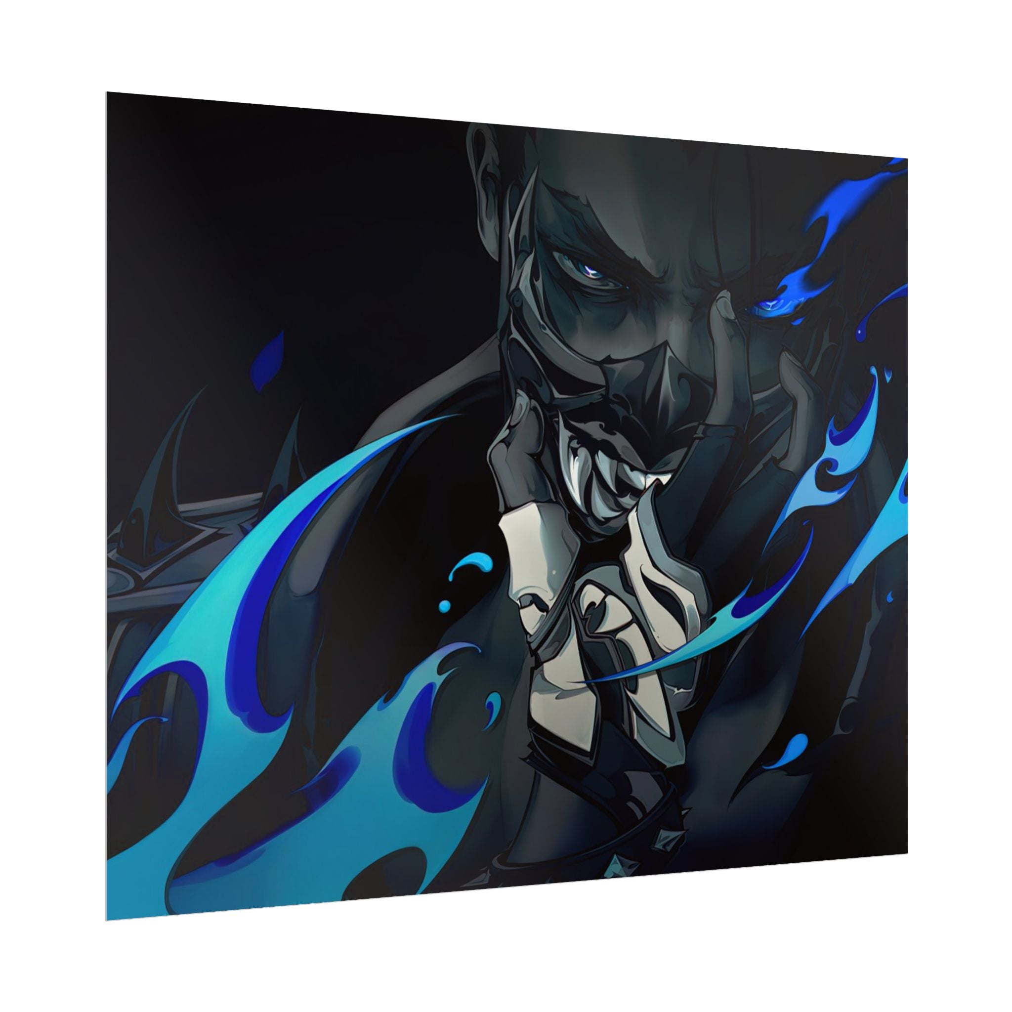Yoru Valorant Character— Blue Flame Aesthetic Rolled Art Print