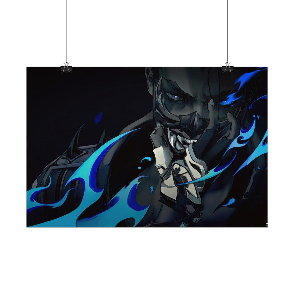 Yoru Valorant Character— Blue Flame Aesthetic Rolled Art Print